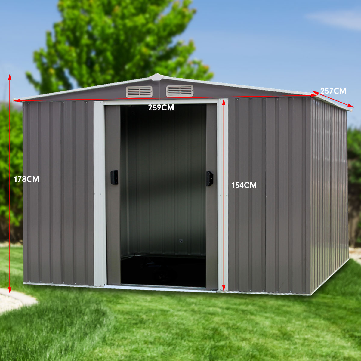 Weather-Resistant Garden Shed, 8ft x 8ft, Steel, Ventilated - Wallaroo