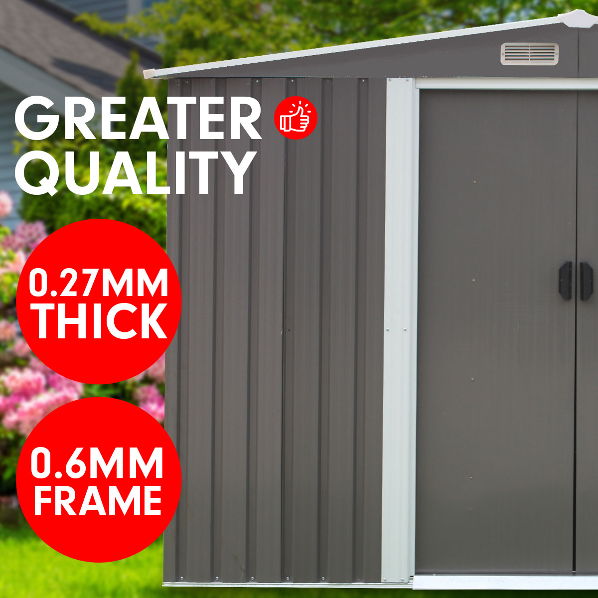 Weather-Resistant Garden Shed, 8ft x 8ft, Steel, Ventilated - Wallaroo