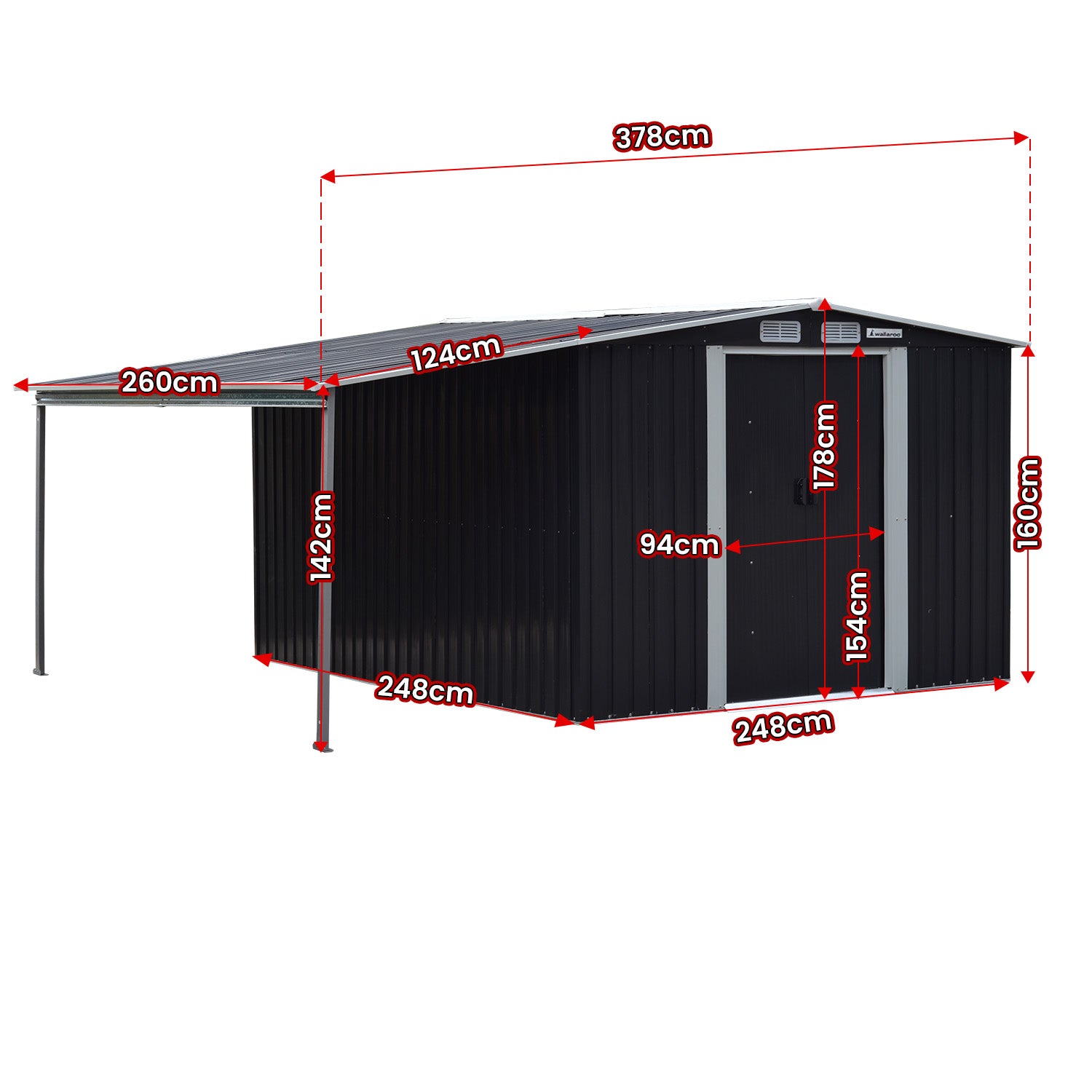 Durable Steel 8x8ft Garden Shed with Ventilation, Black