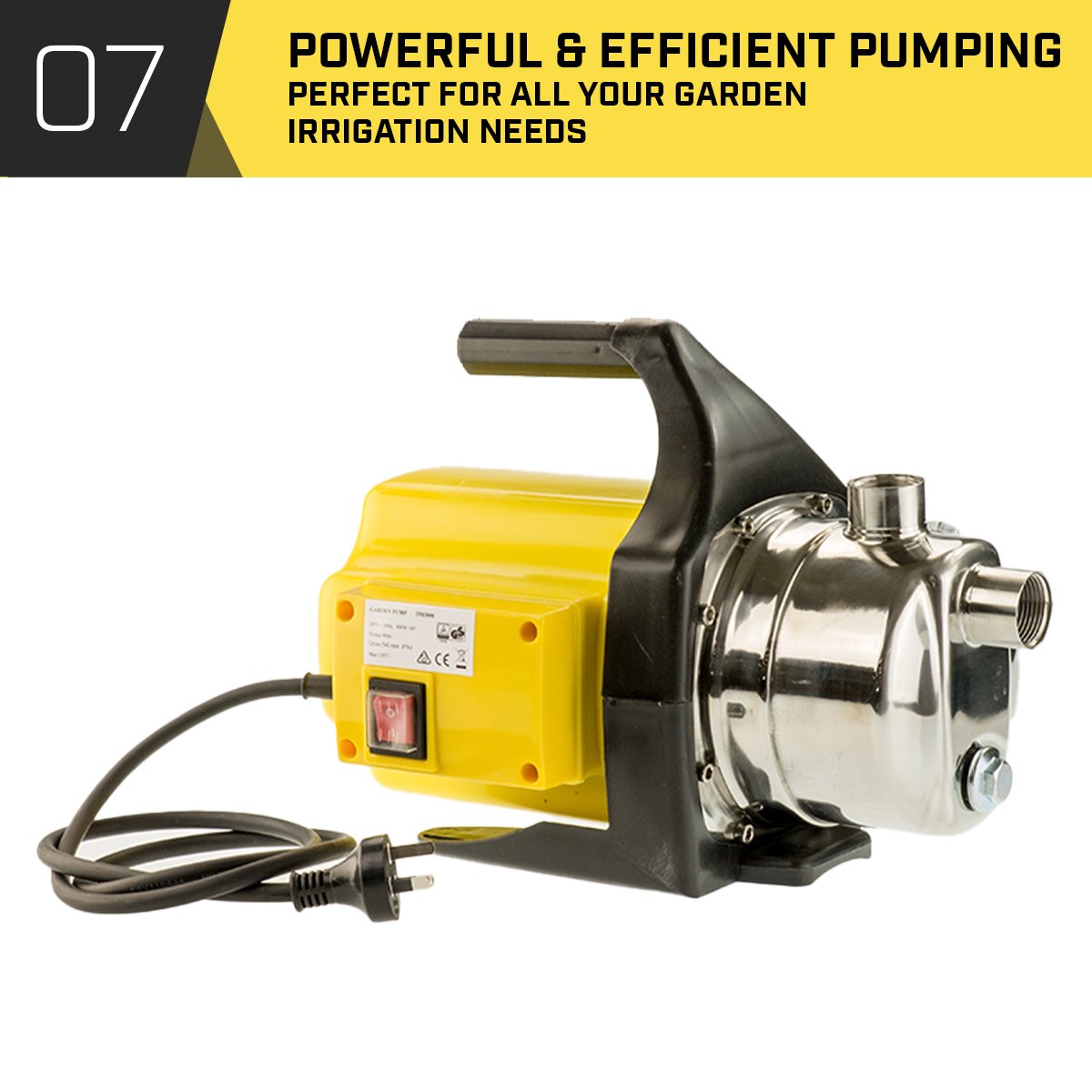 800W Outdoor Water Pump, 3200 L/h, Stainless Steel - HydroActive