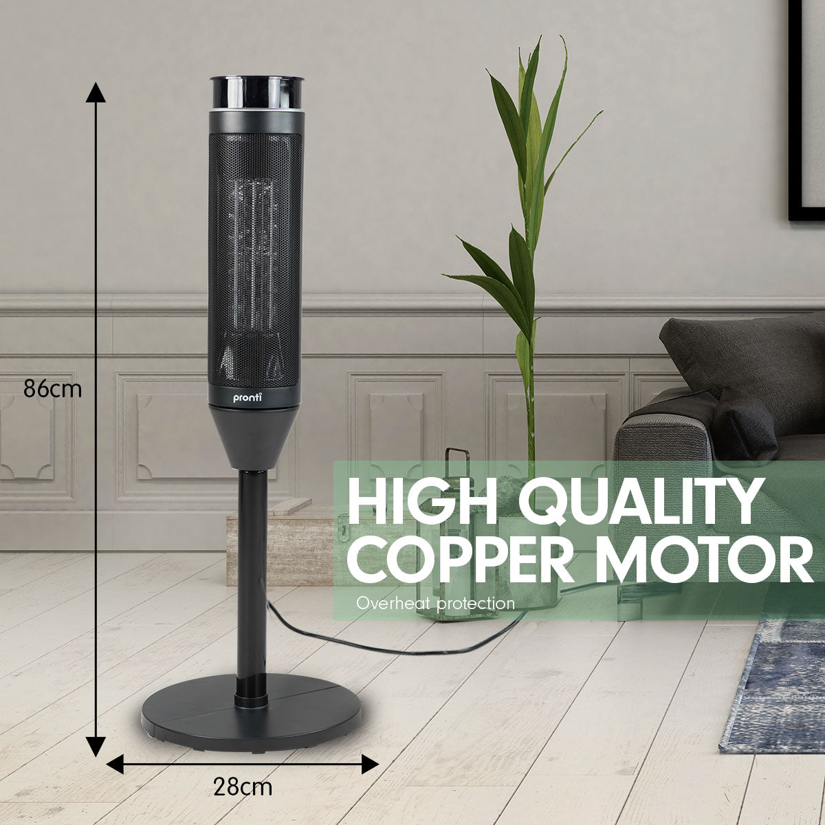 Remote-Controlled Ceramic Tower Heater with Timer - Pronti