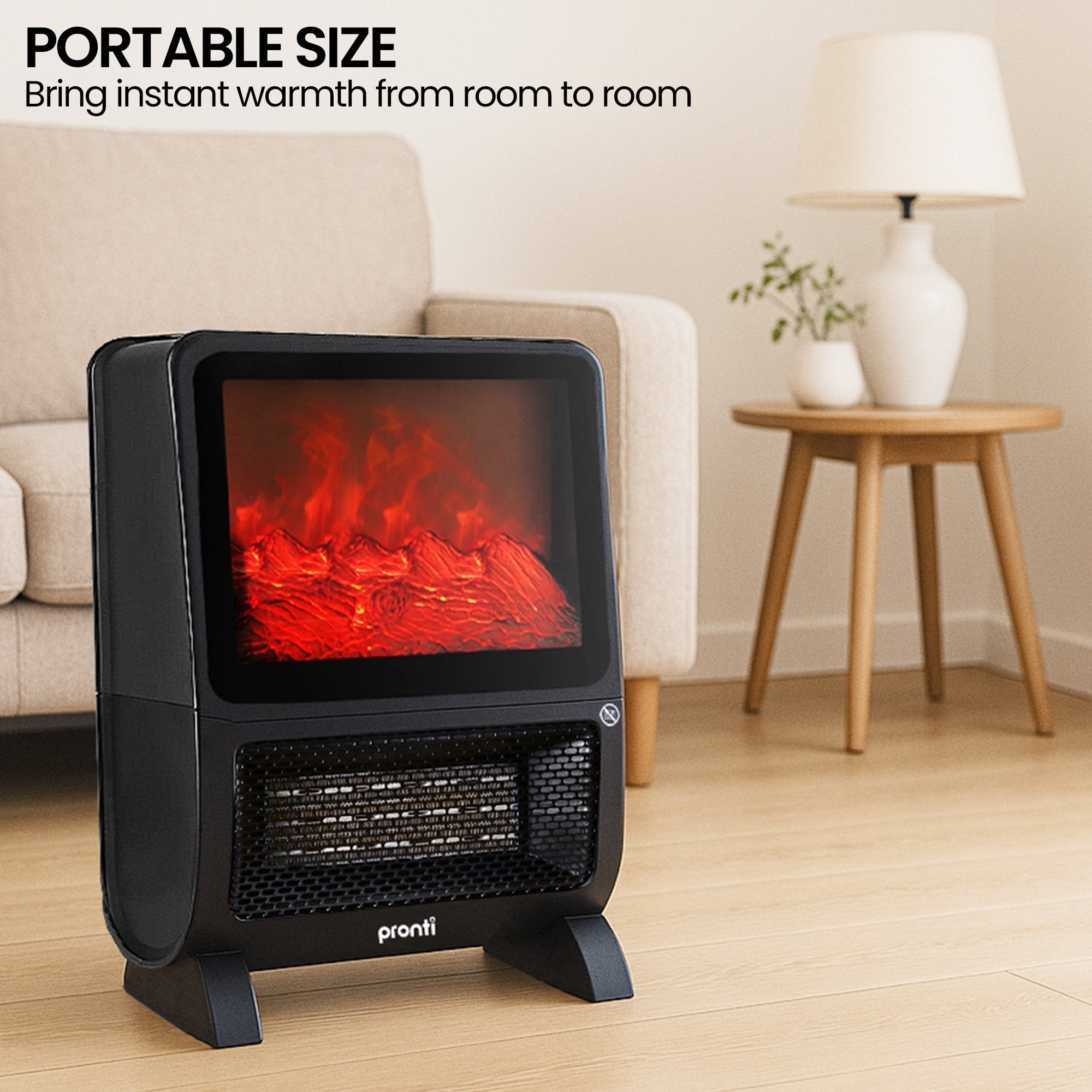 Pronti 2000W Portable 3D Fire Electric Heater UV Sterilisation