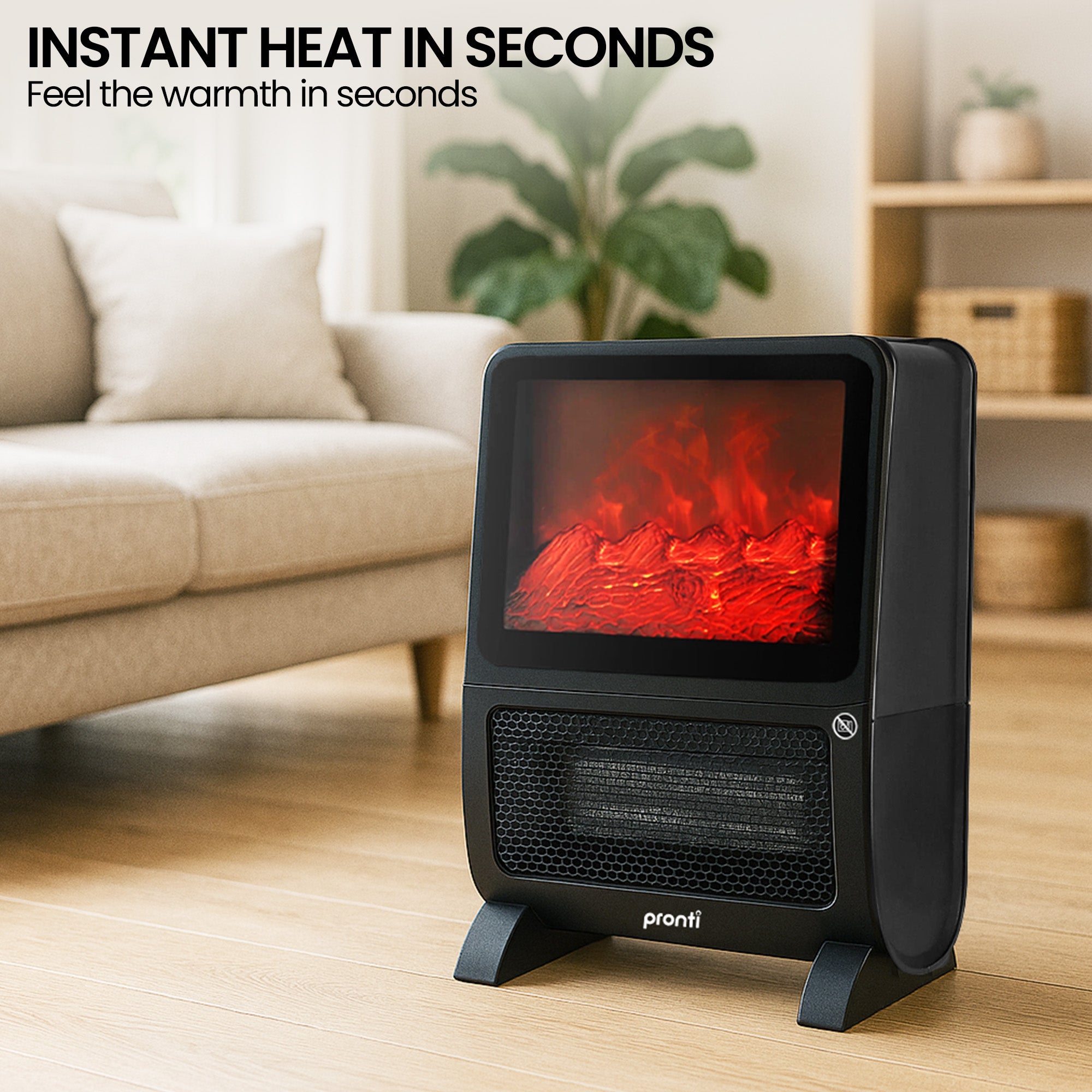 Pronti 2000W Portable 3D Fire Electric Heater UV Sterilisation