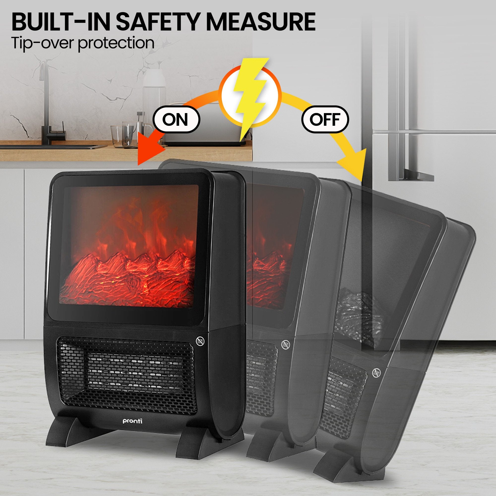 Pronti 2000W Portable 3D Fire Electric Heater UV Sterilisation
