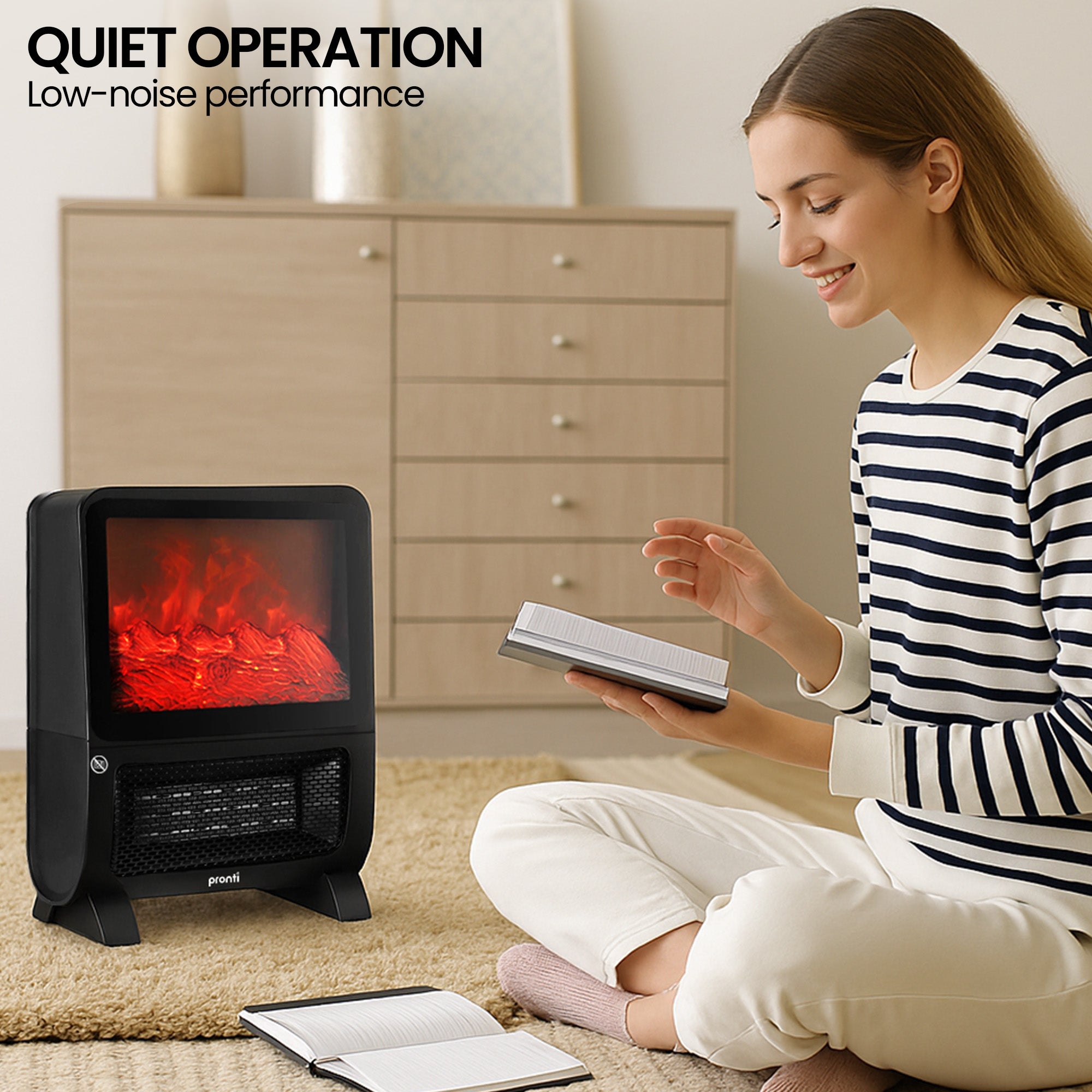 Pronti 2000W Portable 3D Fire Electric Heater UV Sterilisation