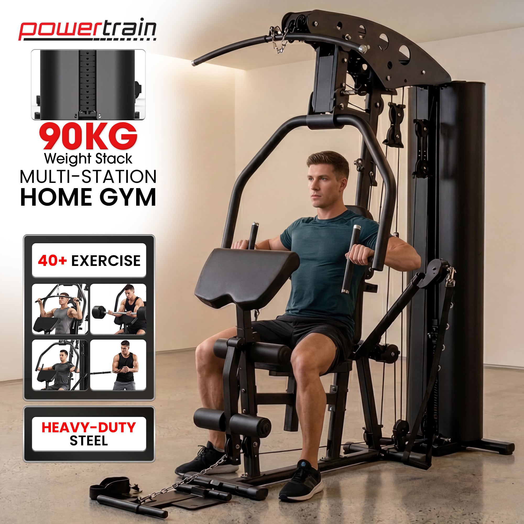 Powertrain Home Multi Gym 560 Full Body Training with 90kg Weight Stack Home Gym