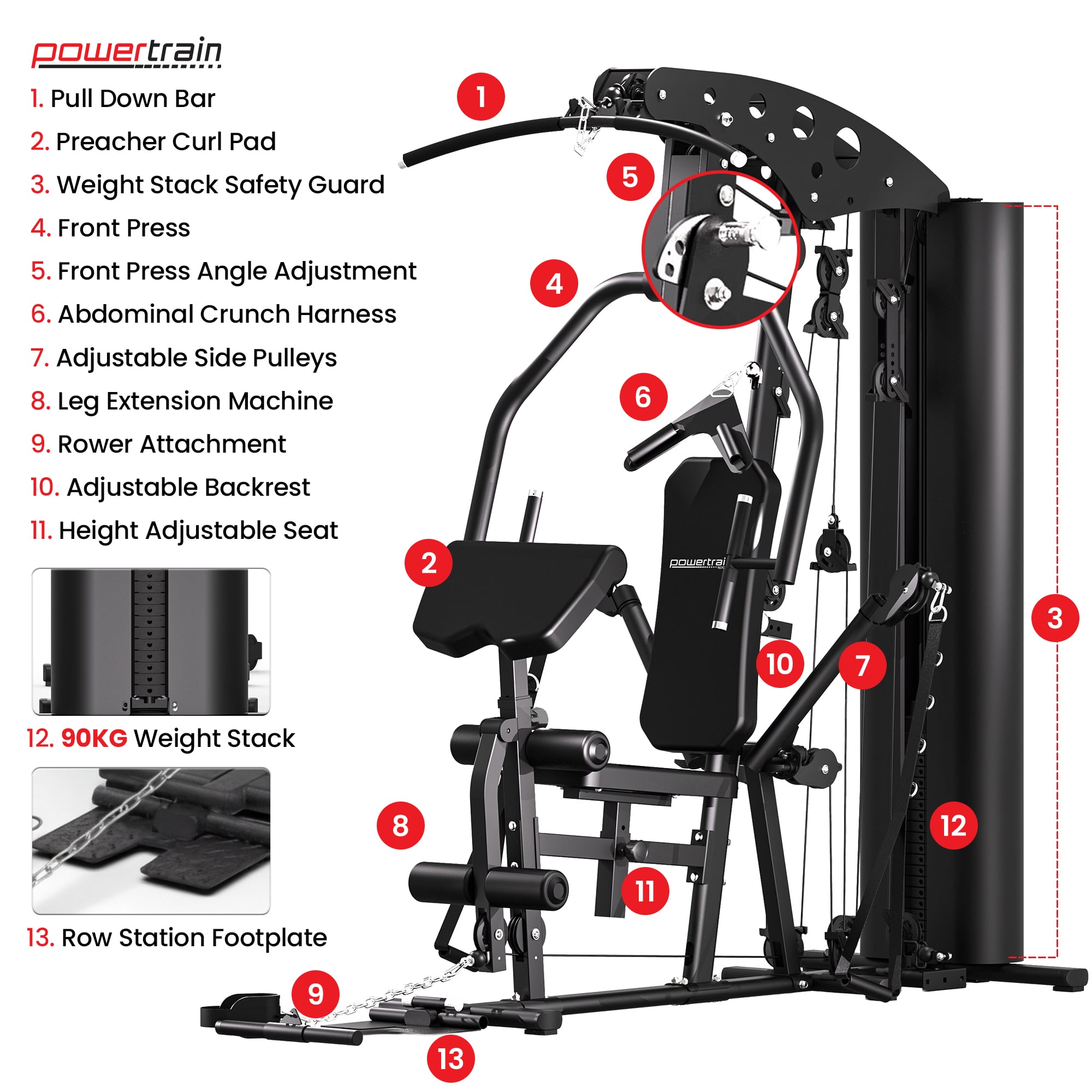 Powertrain Home Multi Gym 560 Full Body Training with 90kg Weight Stack Home Gym