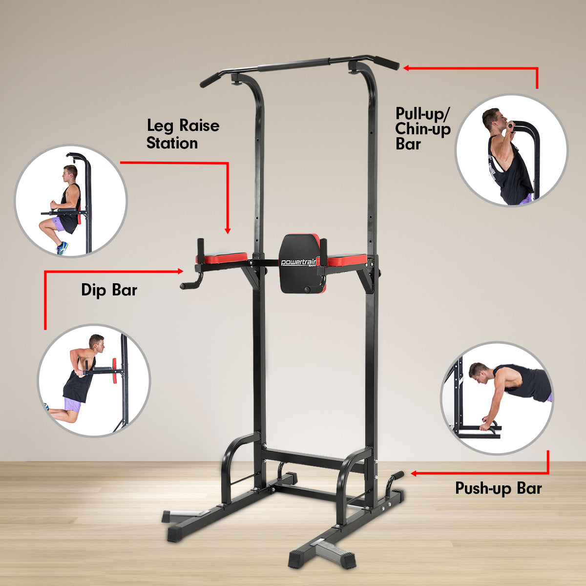 Multi-Function Power Tower Exercise Station, Steel Frame