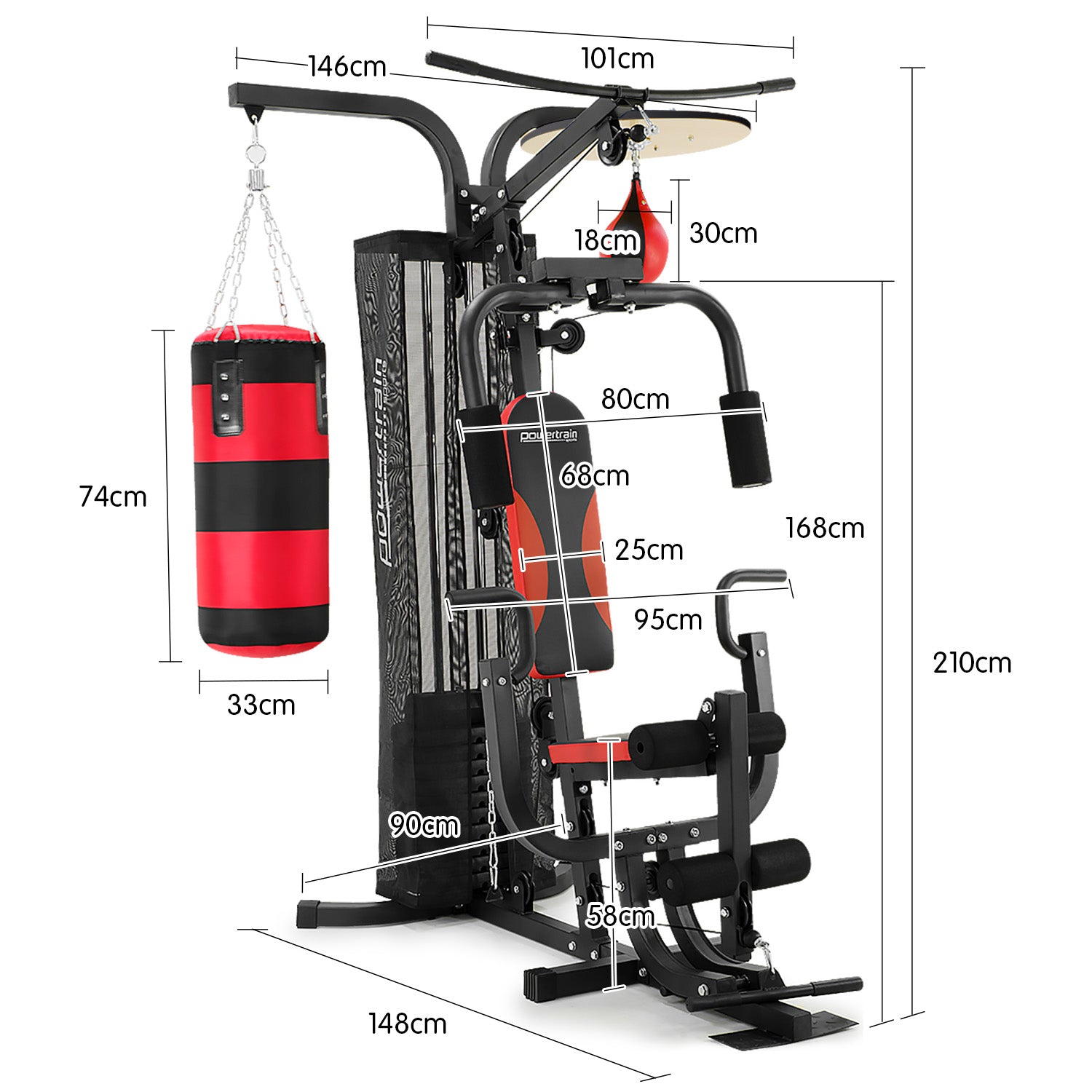 Multi Station Home Gym with Boxing Bags, 110lbs Weights