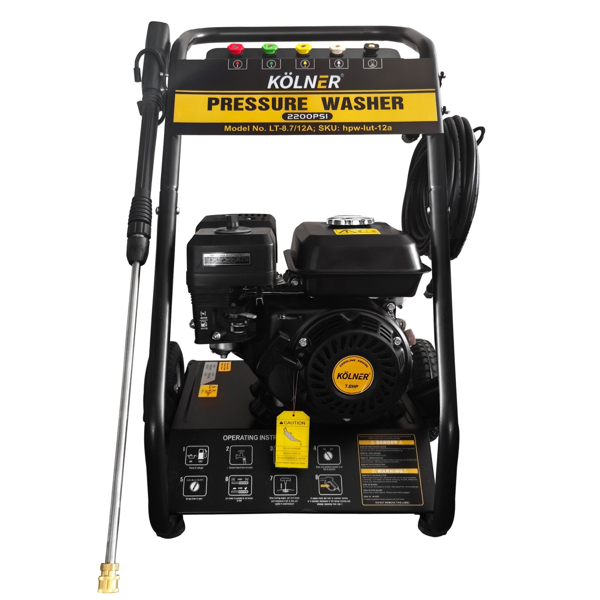 2200PSI 7HP Petrol High Pressure Washer with 3 Lances - Kolner