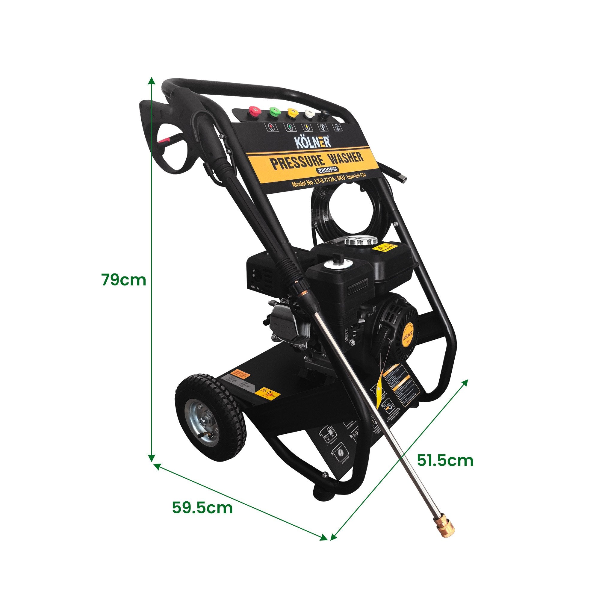 2200PSI 7HP Petrol High Pressure Washer with 3 Lances - Kolner