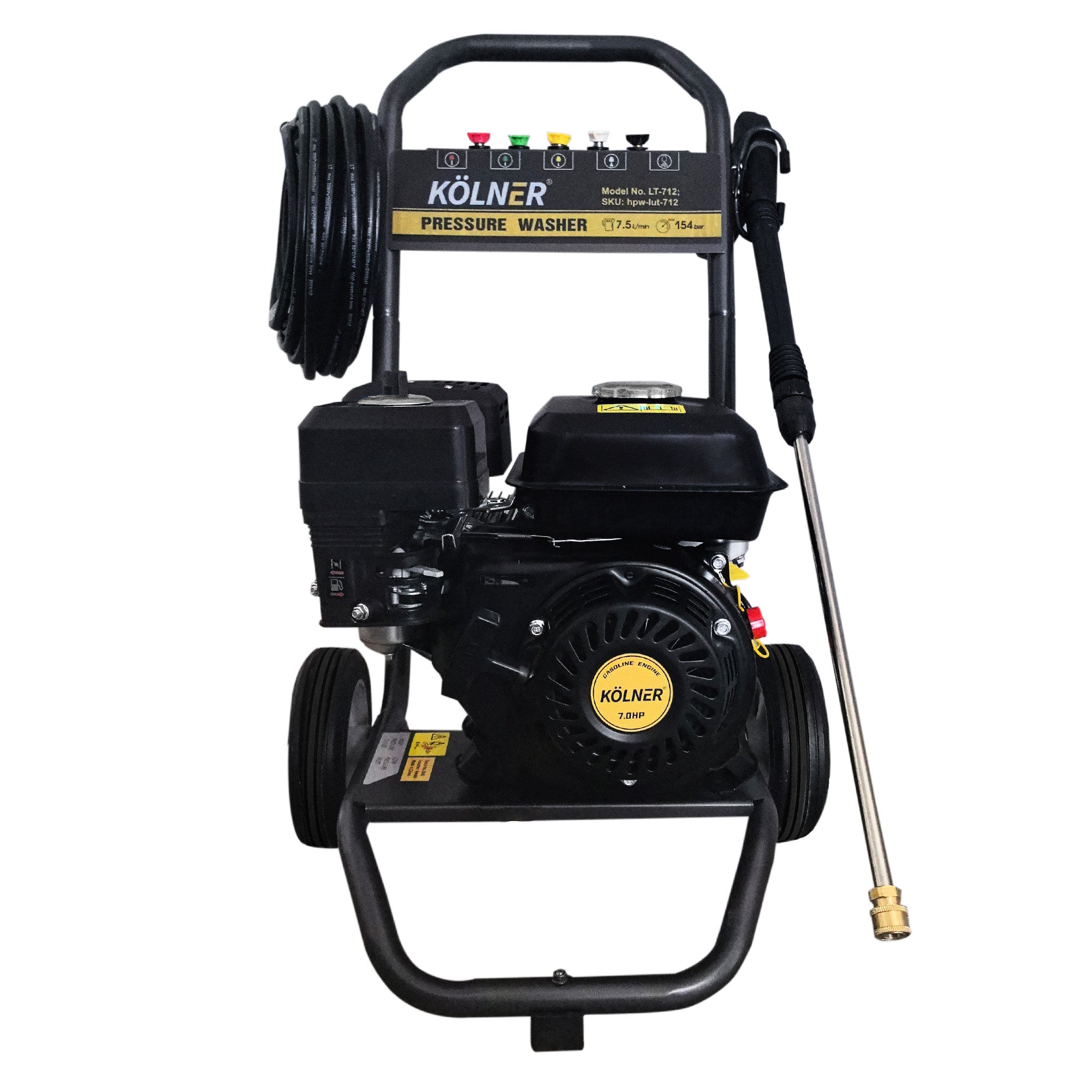 2200PSI Petrol Pressure Washer, 7HP, 20m Hose, 5 Nozzles - Kolner