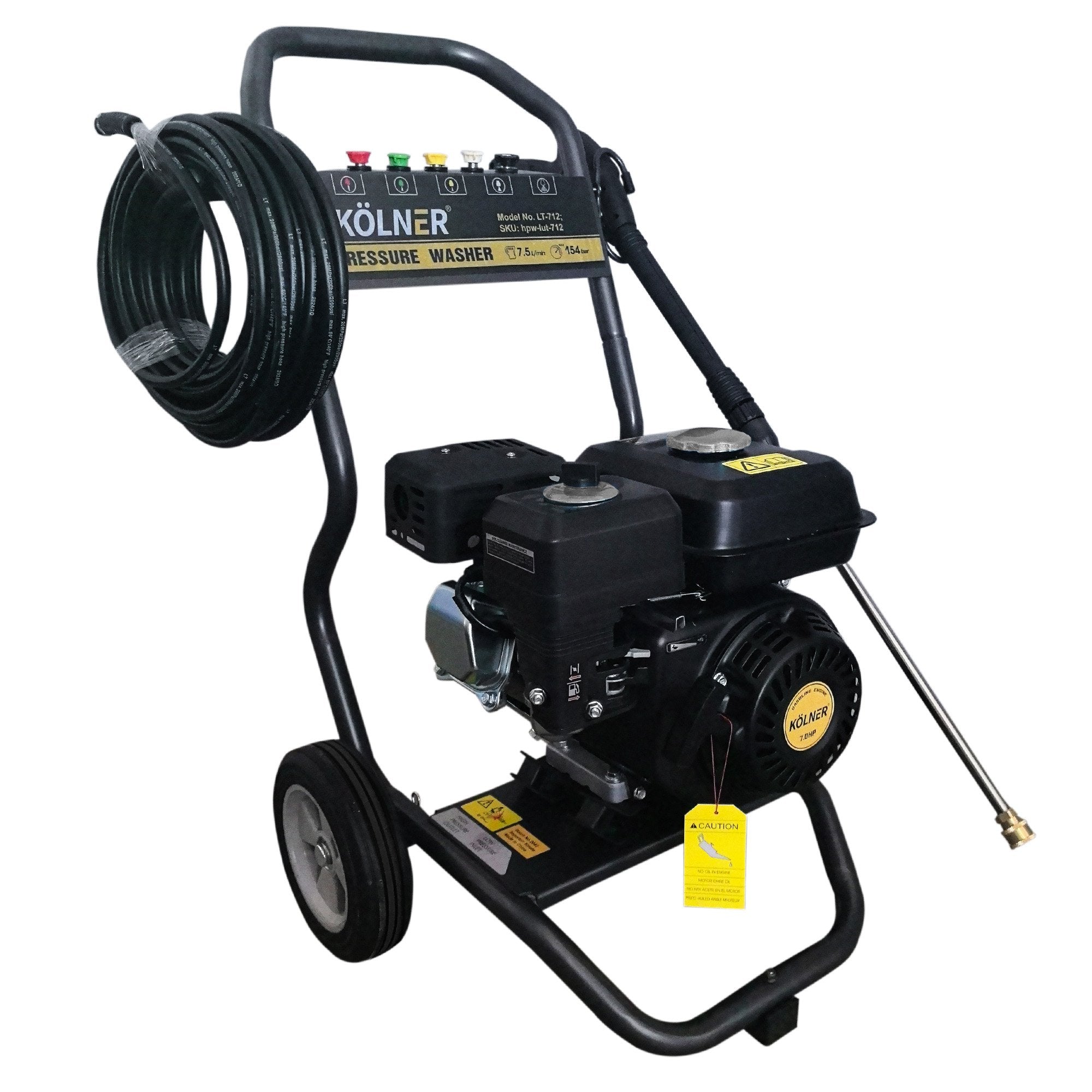 2200PSI Petrol Pressure Washer, 7HP, 20m Hose, 5 Nozzles - Kolner