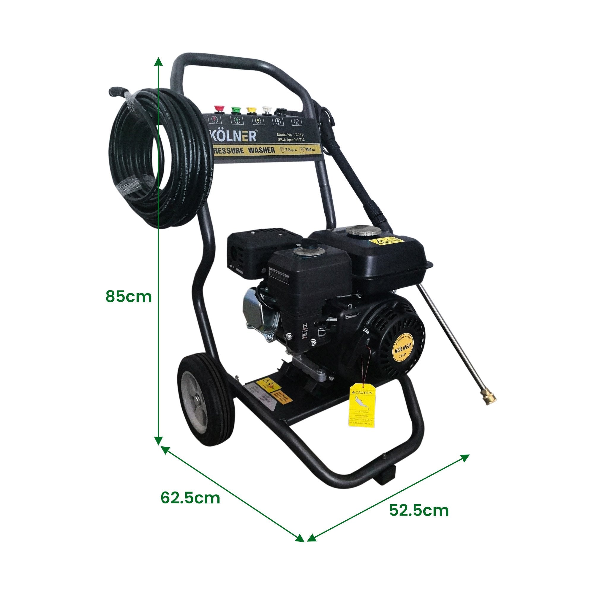 2200PSI Petrol Pressure Washer, 7HP, 20m Hose, 5 Nozzles - Kolner