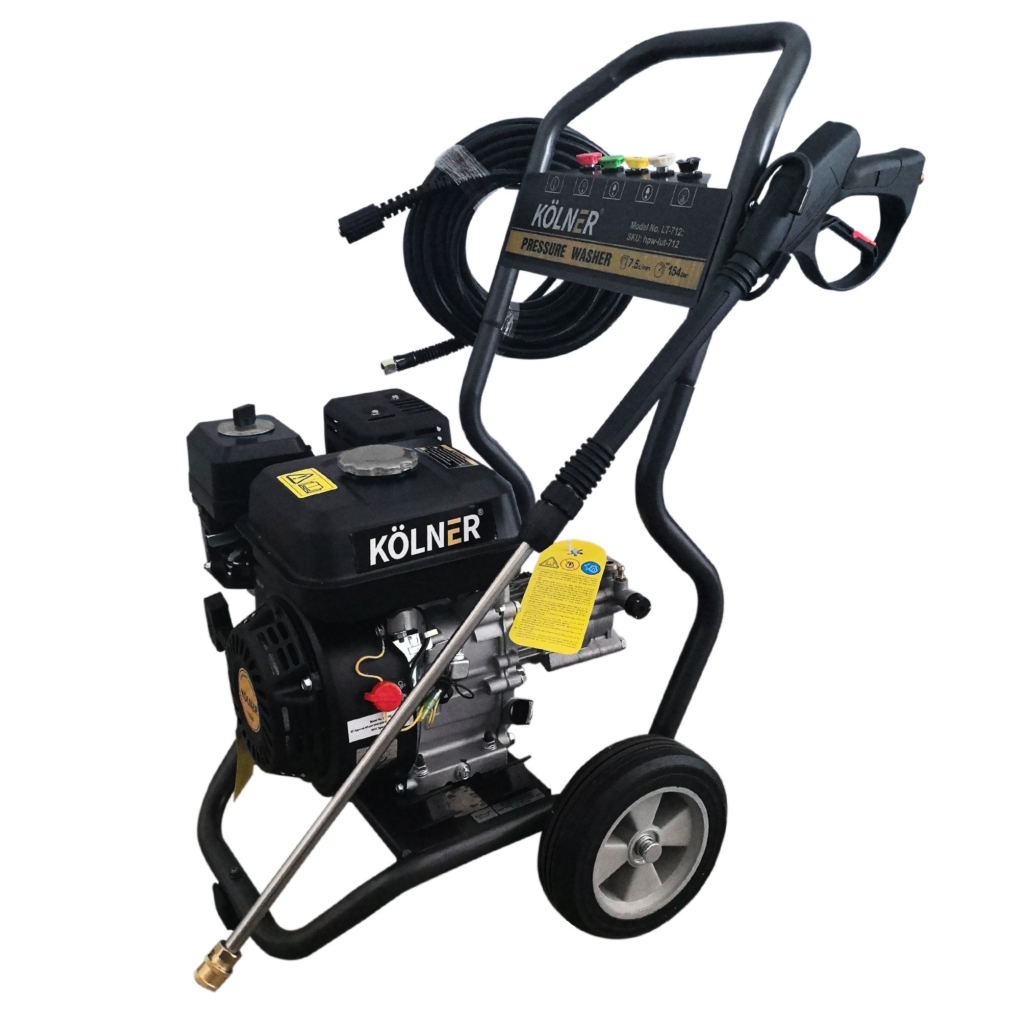 2200PSI Petrol Pressure Washer, 7HP, 20m Hose, 5 Nozzles - Kolner