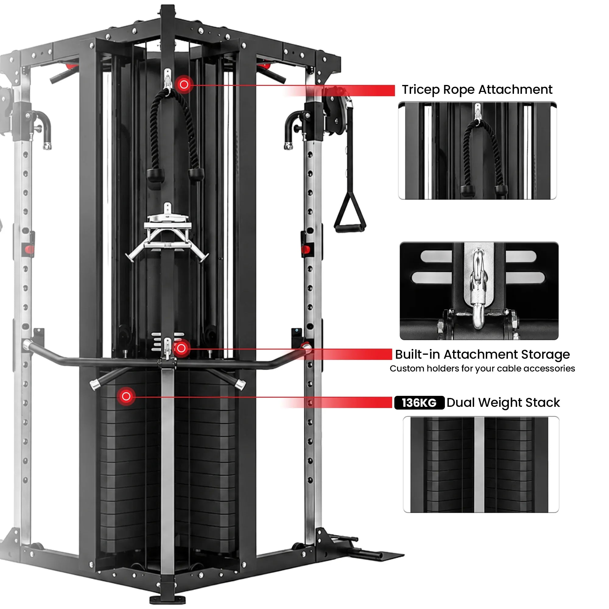 Powertrain Home Gym Station Functional Trainer Power Rack 136kg Weight Stack