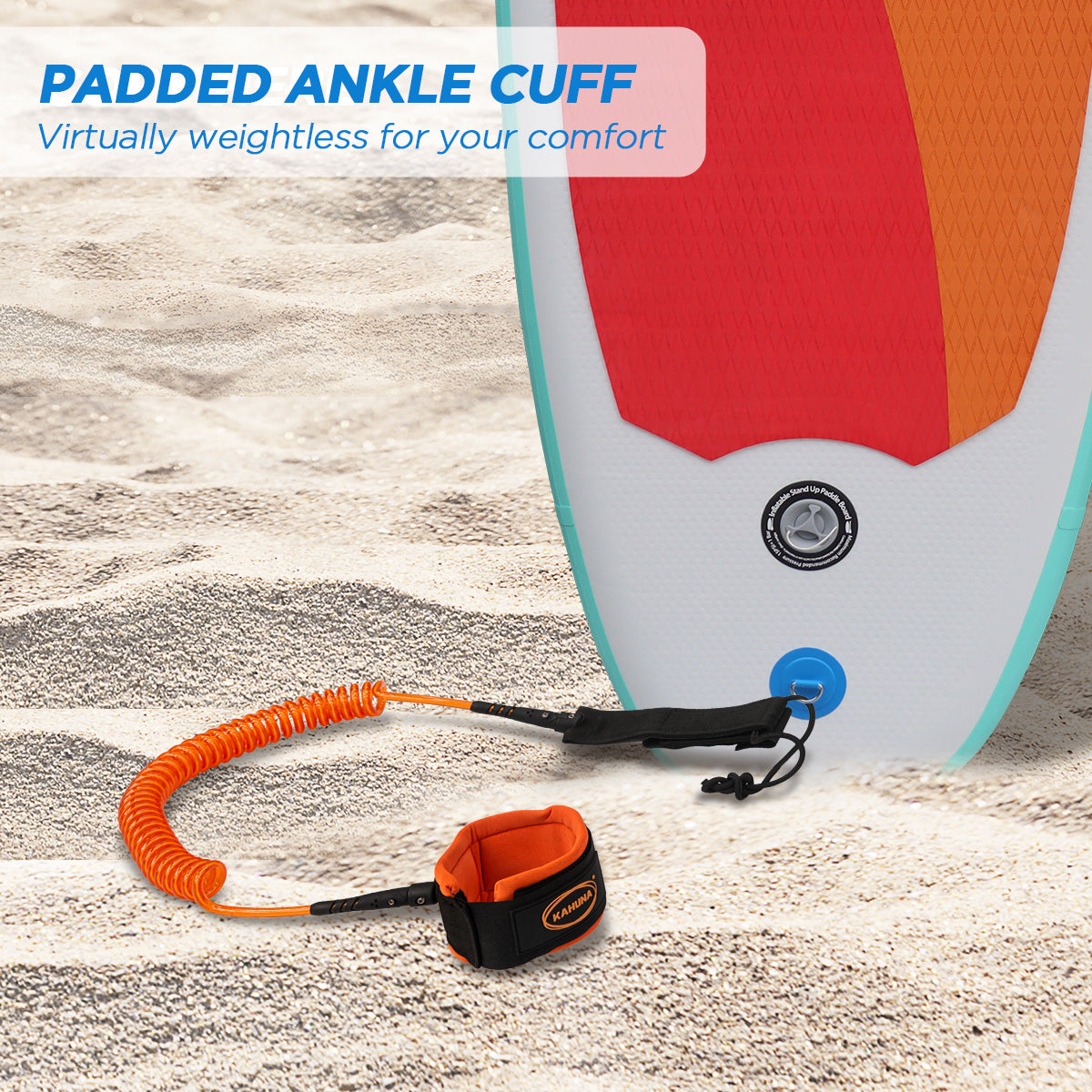 Ultra-Strong Coiled SUP Leash with Padded Cuff - Kahuna Hana