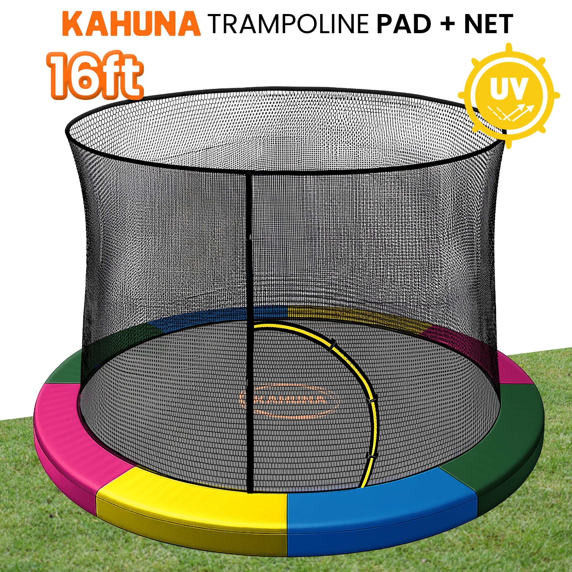 Kahuna 16ft Trampoline Pad and Net - Rainbow