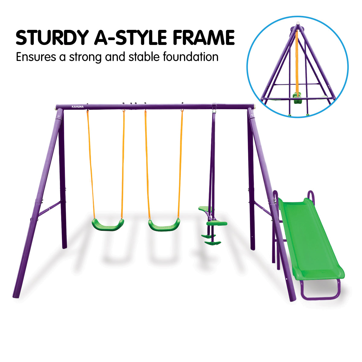 Vibrant 4-Seater Swing Set with Slide for Kids Aged 3-8, Kahuna