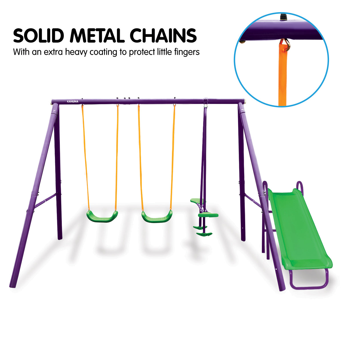 Vibrant 4-Seater Swing Set with Slide for Kids Aged 3-8, Kahuna