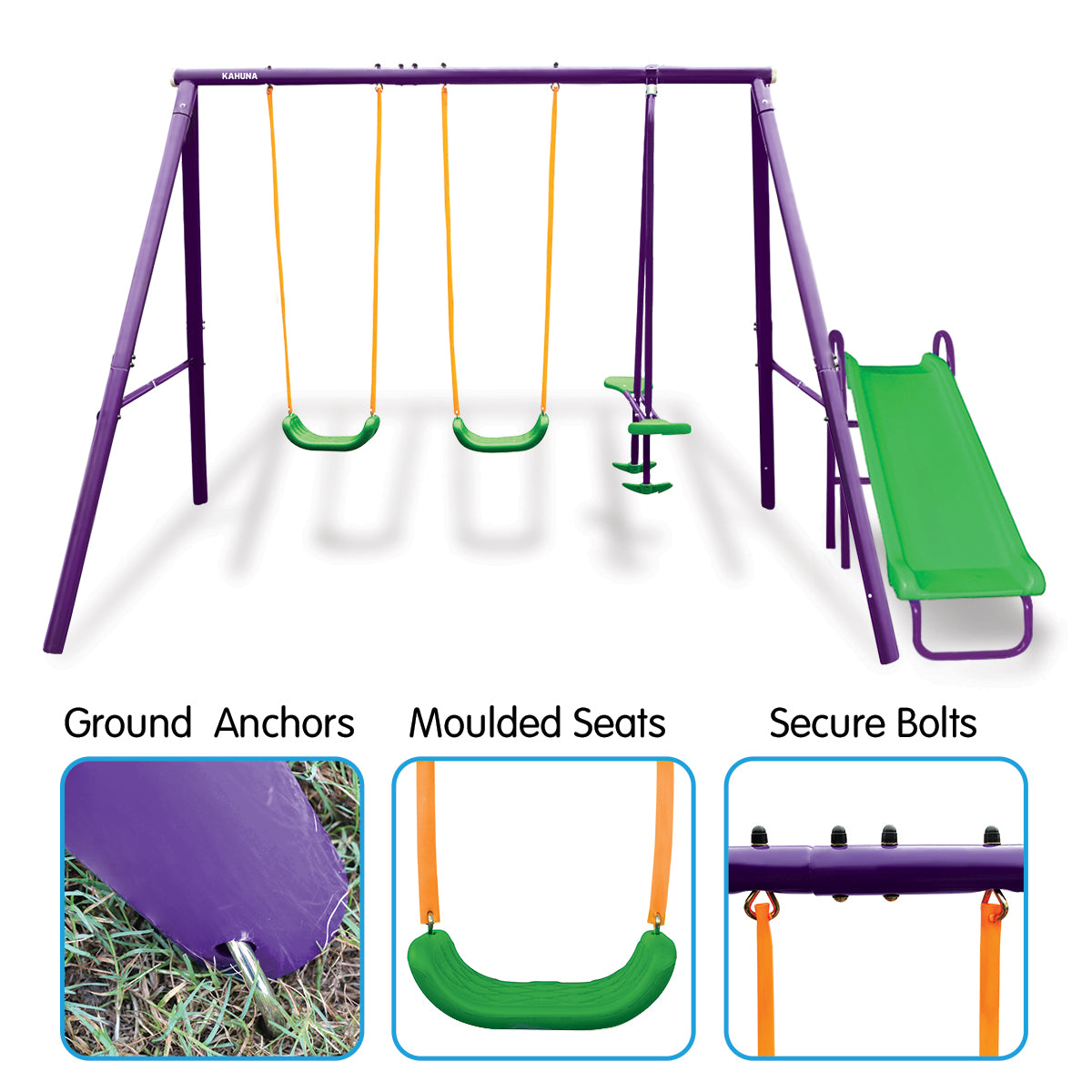 Vibrant 4-Seater Swing Set with Slide for Kids Aged 3-8, Kahuna