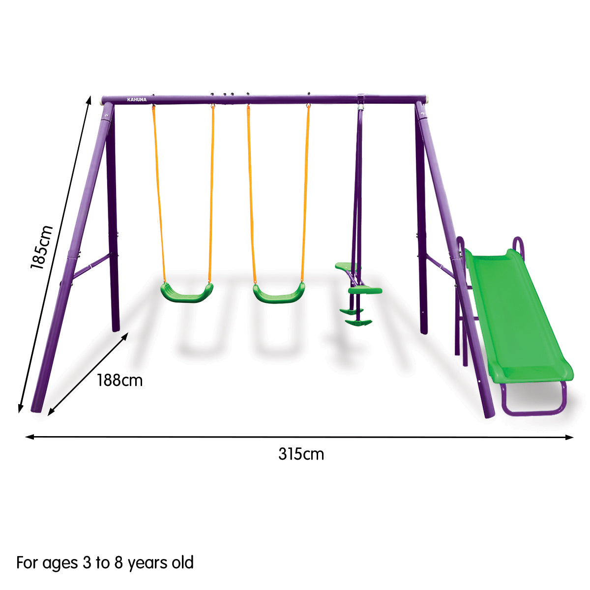 Vibrant 4-Seater Swing Set with Slide for Kids Aged 3-8, Kahuna