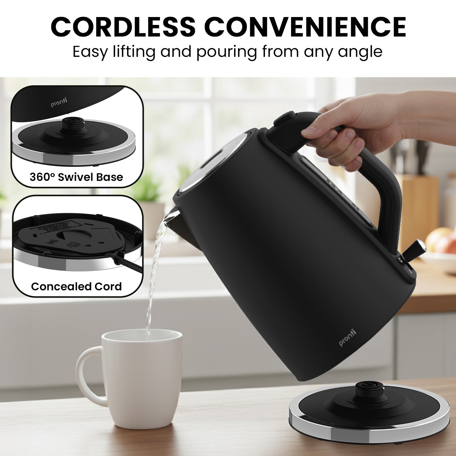 Pronti Silver Noir Collection 1.7L Electric Kettle