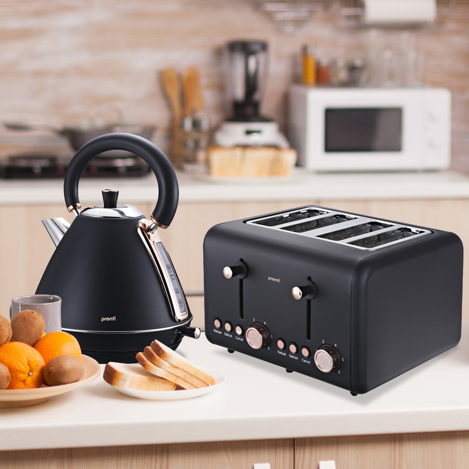 Rose Trim Kettle & 4-Slice Toaster Set - Fast Boil, Safe | Pronti