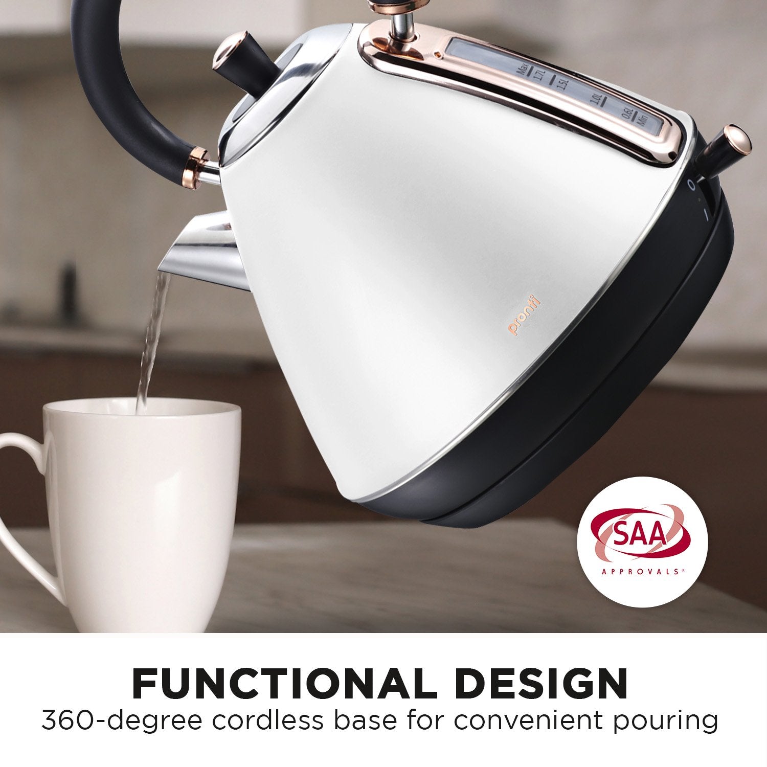 Rose Gold Trim Kettle & 4-Slice Toaster, Fast Boil - Pronti