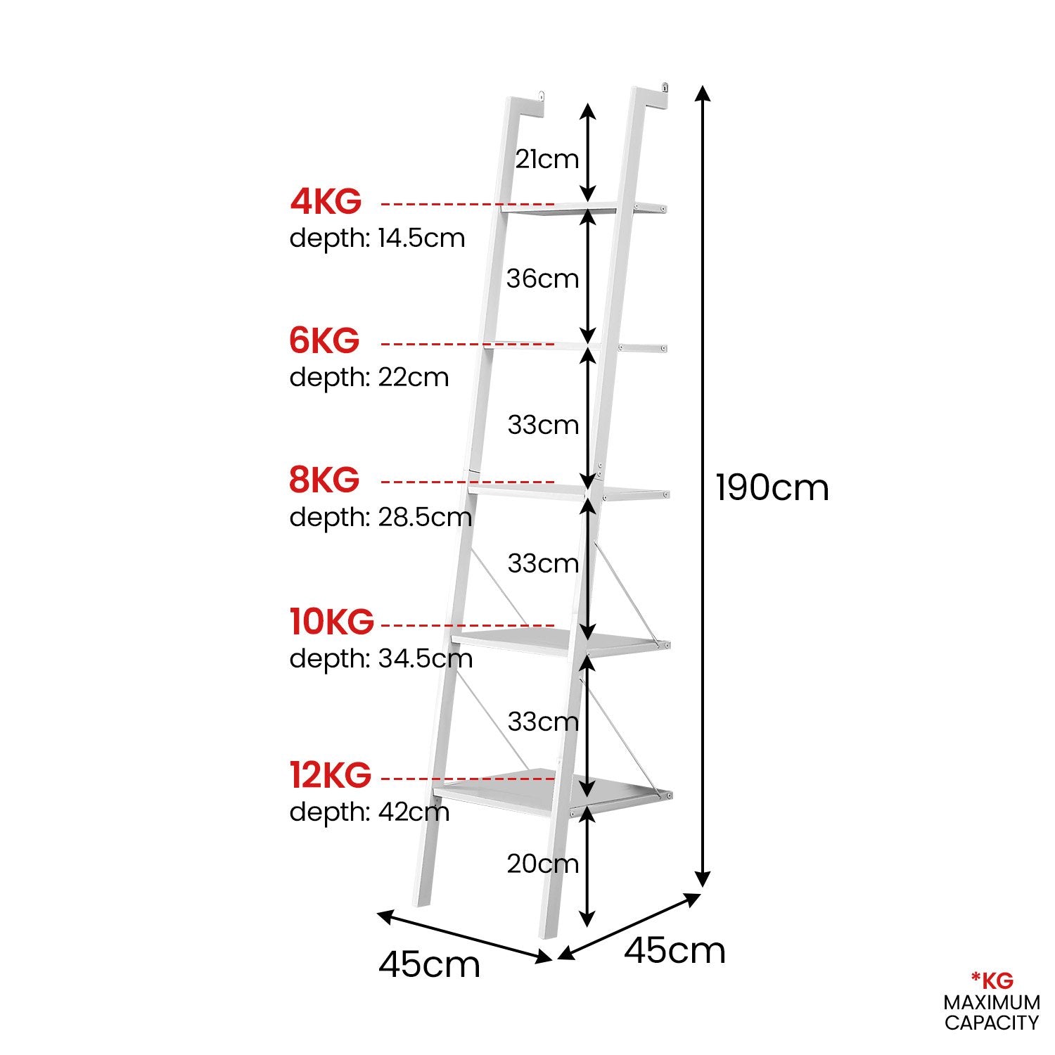 Amelia 5-Tier Ladder Shelf White