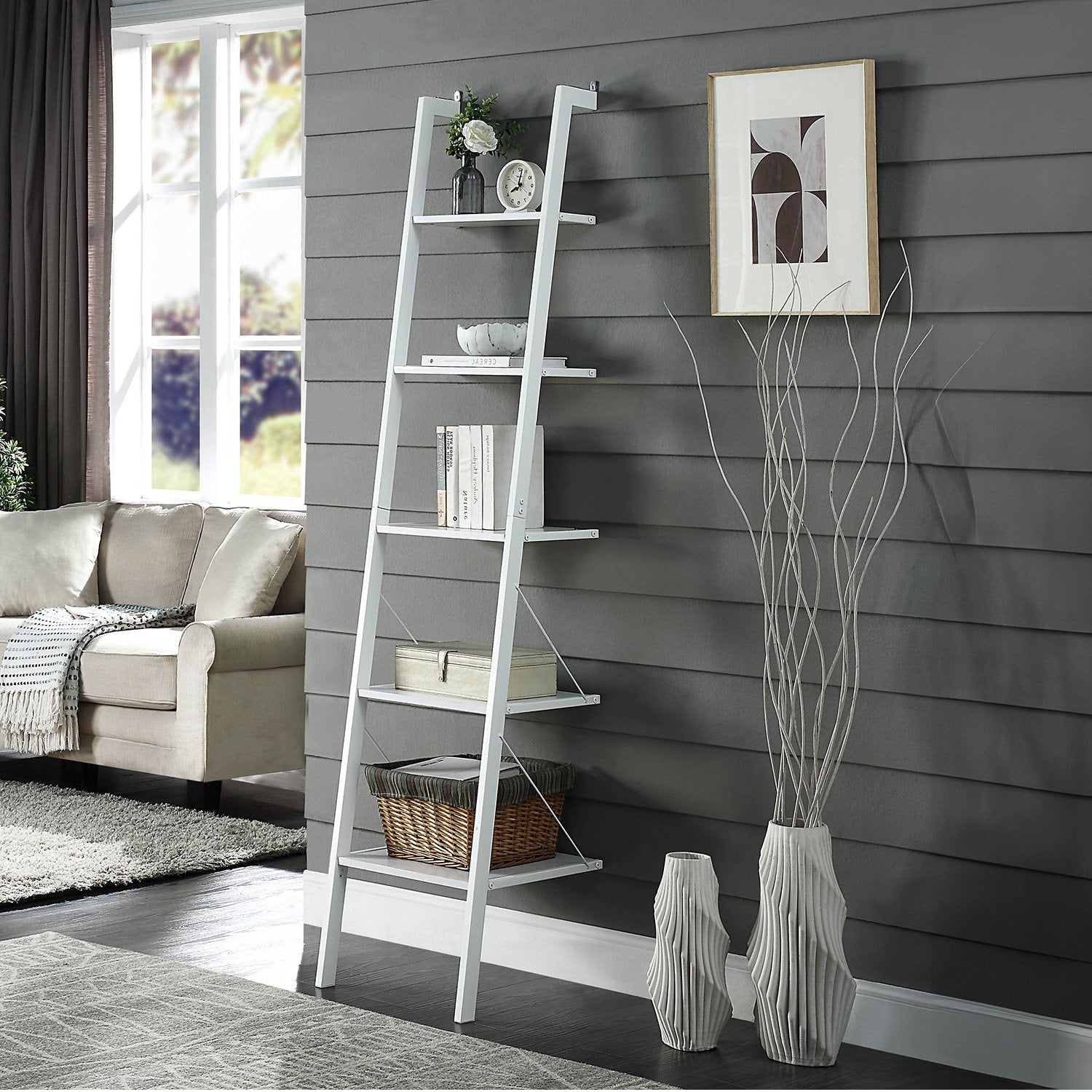 Amelia 5-Tier Ladder Shelf White