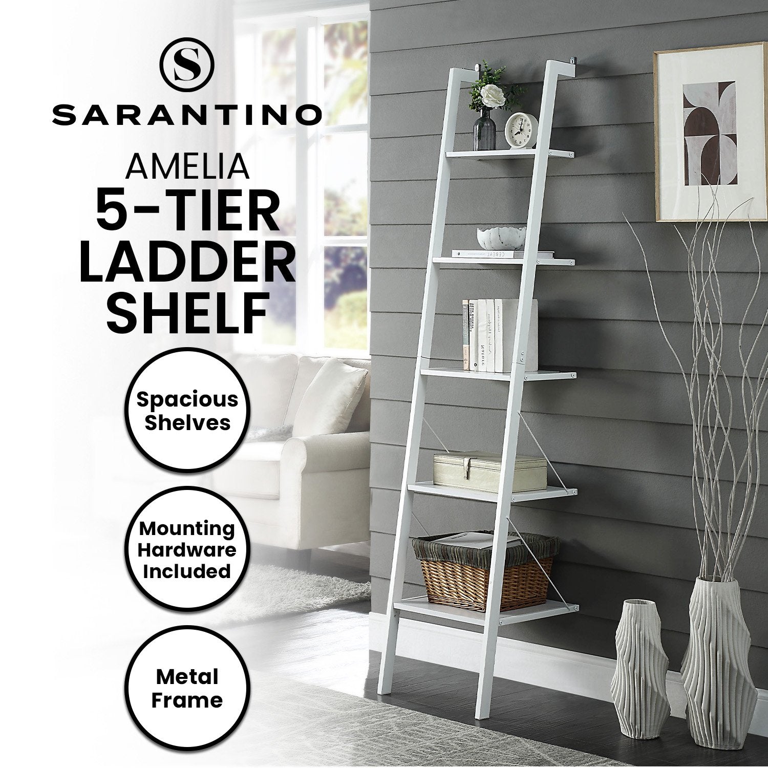 Amelia 5-Tier Ladder Shelf White