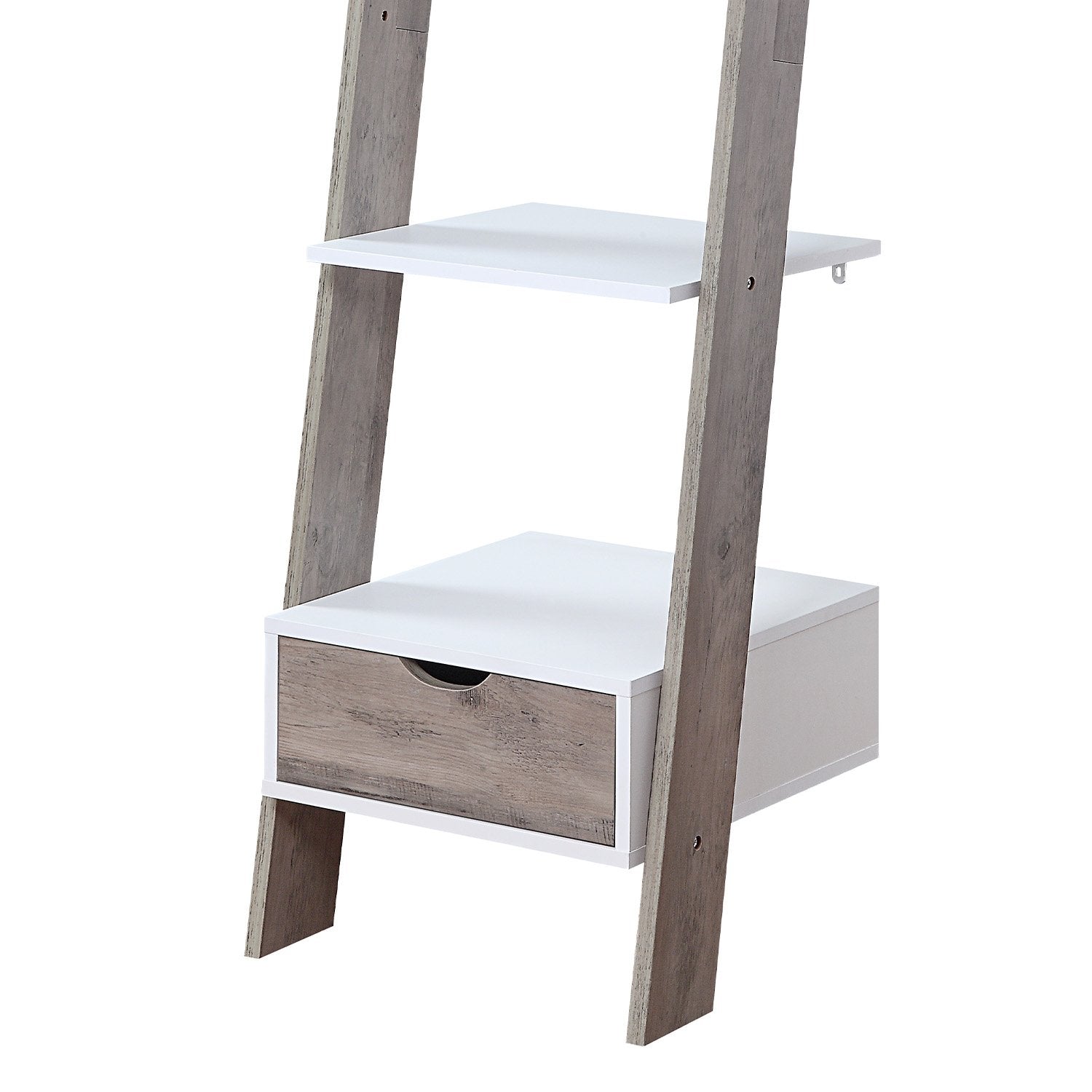 Mira 5-Tier Ladder Shelf Grey Oak with Drawer
