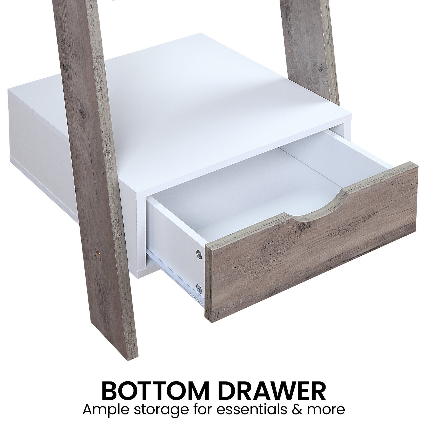 Mira 5-Tier Ladder Shelf Grey Oak with Drawer