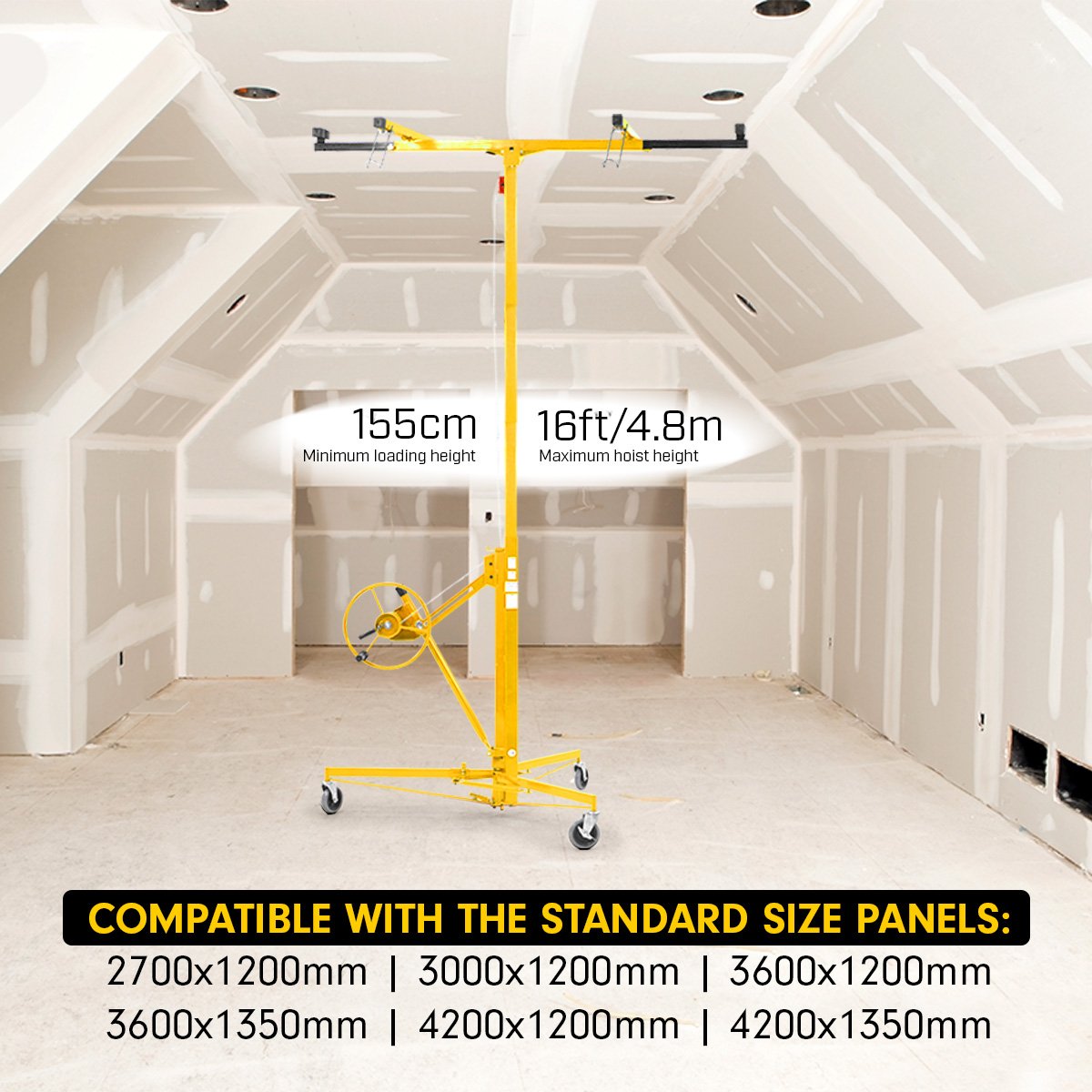 Heavy Duty 16ft Drywall Panel Hoist with Telescopic Design