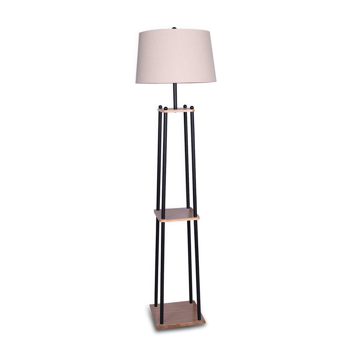 3-Tier Shelf Metal Floor Lamp, Cream Shade, Sarantino