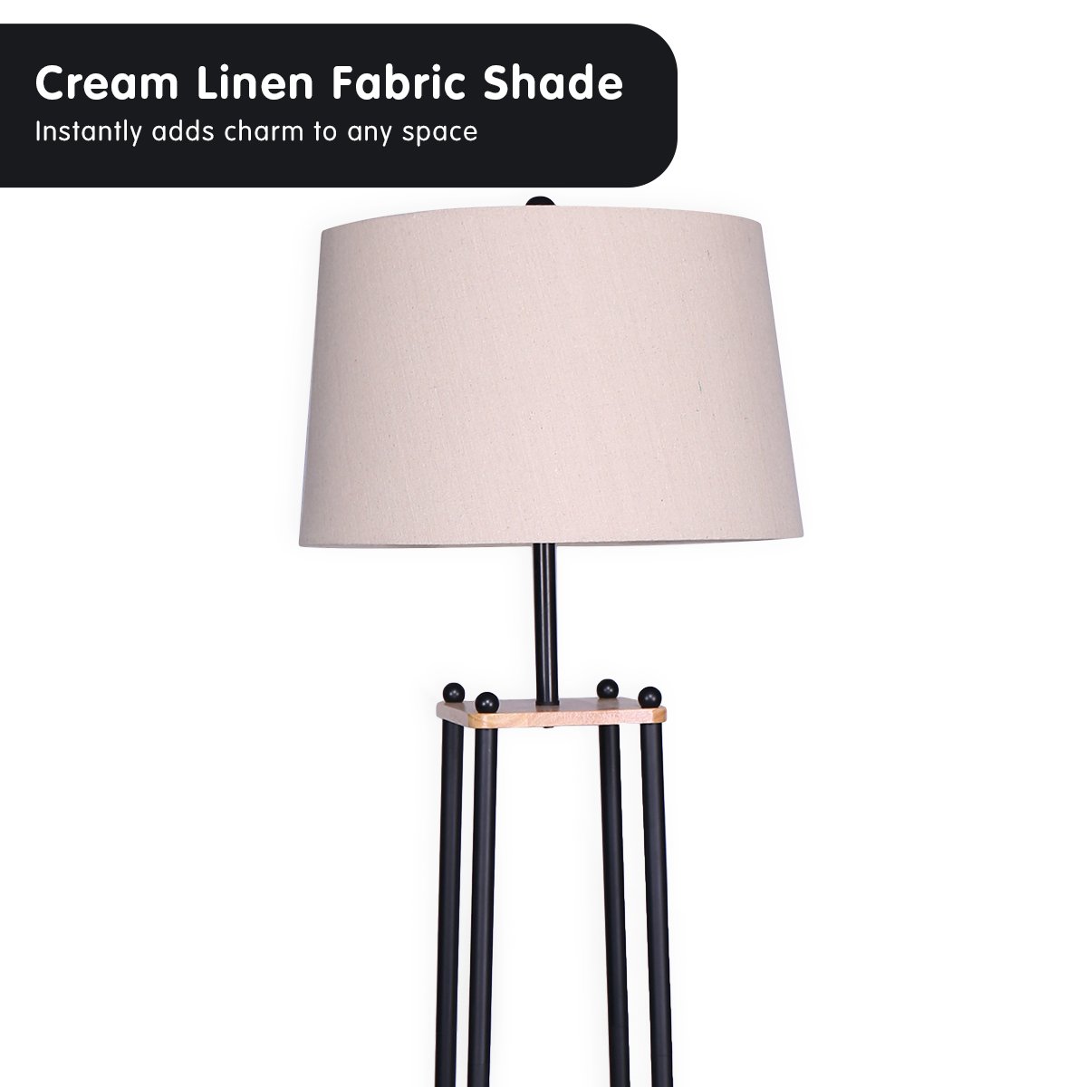 3-Tier Shelf Metal Floor Lamp, Cream Shade, Sarantino