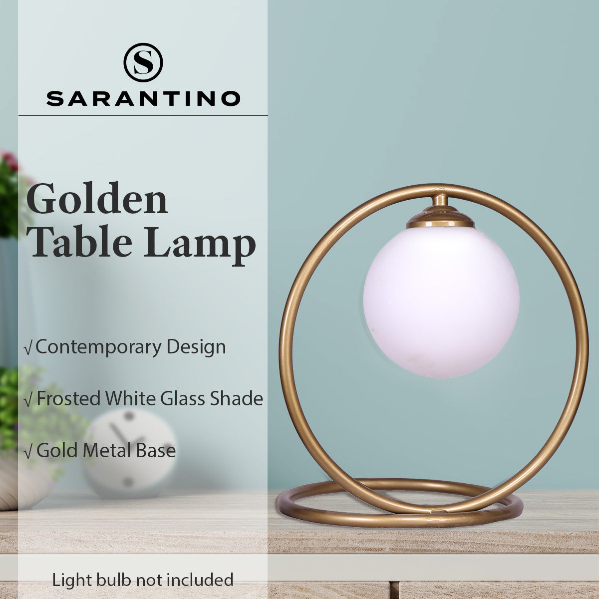 Frosted White Glass Gold Metal Table Lamp, 30x31cm Sarantino