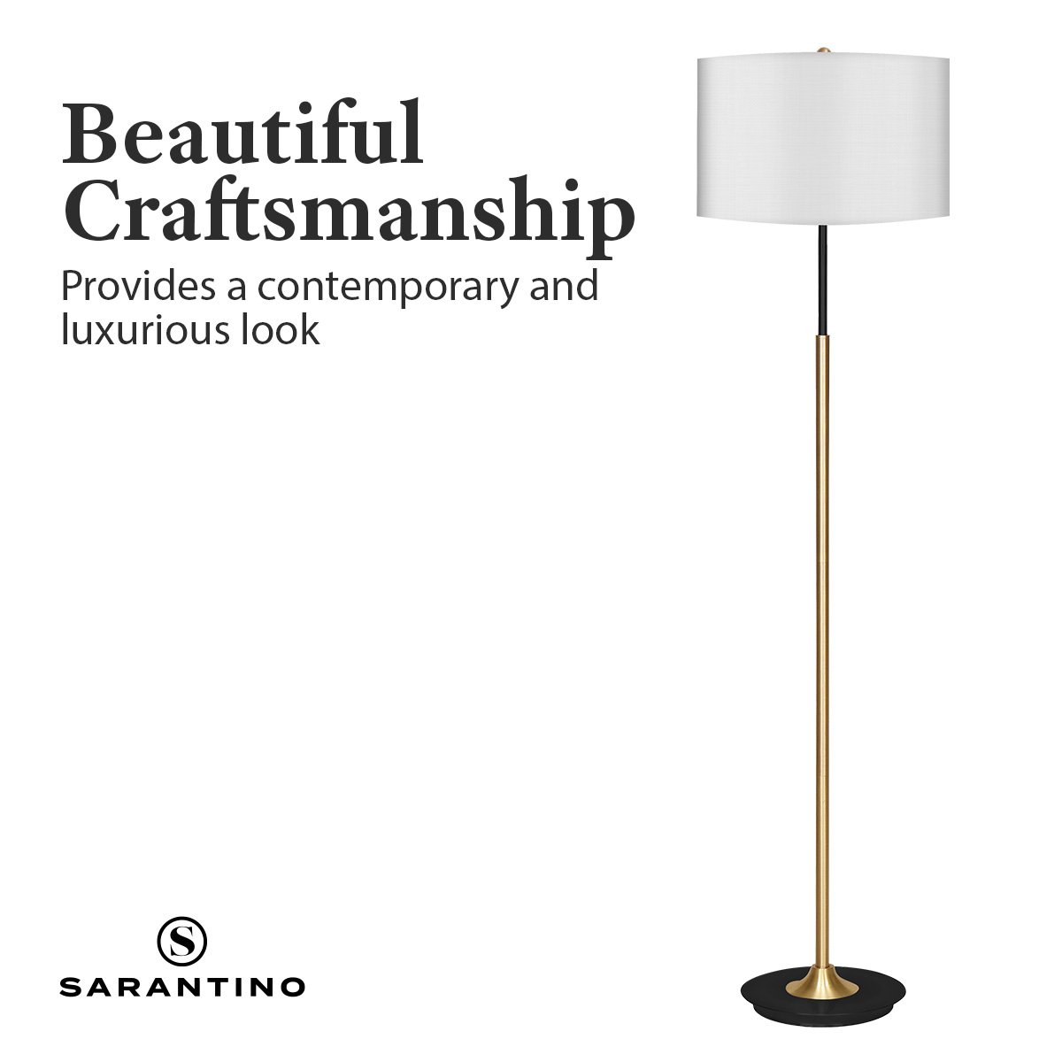 Brushed Brass Floor Lamp With White Linen Shade - Sarantino