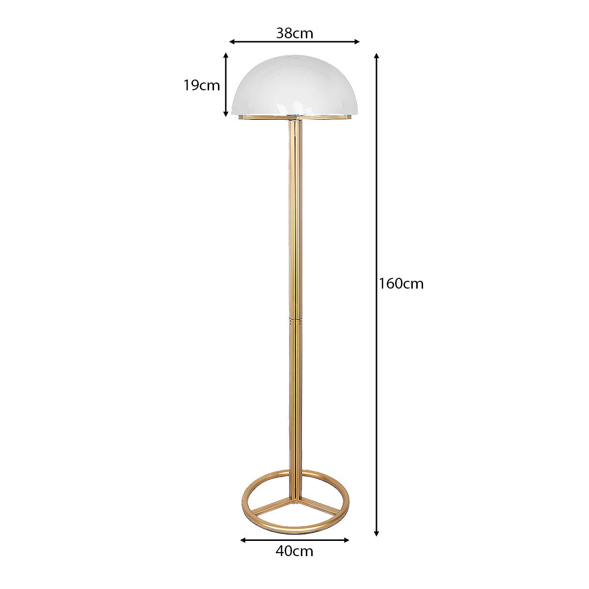 Antique Gold Metal Floor Lamp w/ Dome Shade, Foot Switch - Sarantino