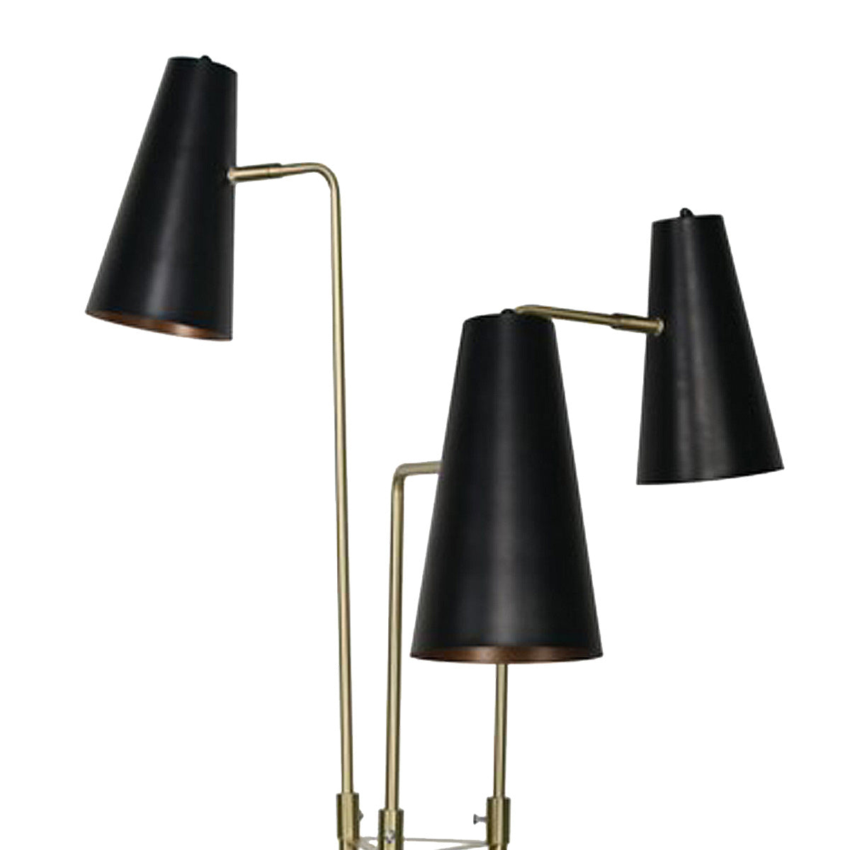 Trio Brass Pole Floor Lamp with Black Shades and Foot Switch