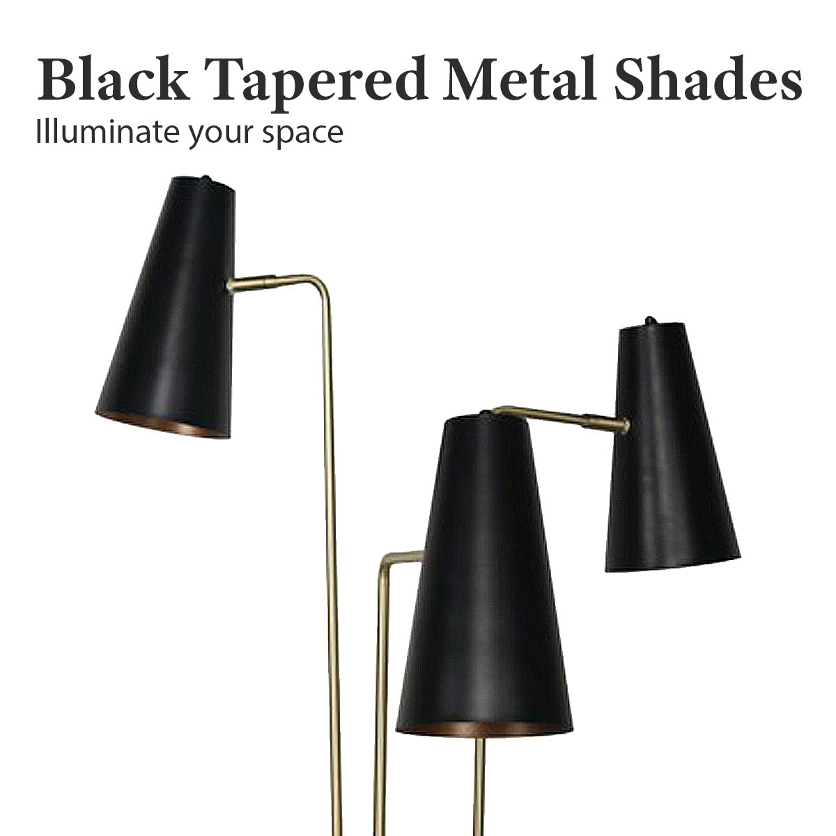 Trio Brass Pole Floor Lamp with Black Shades and Foot Switch