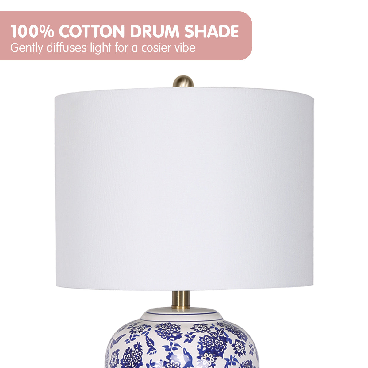 Hand-Painted Ceramic Table Lamp, Cotton Drum Shade