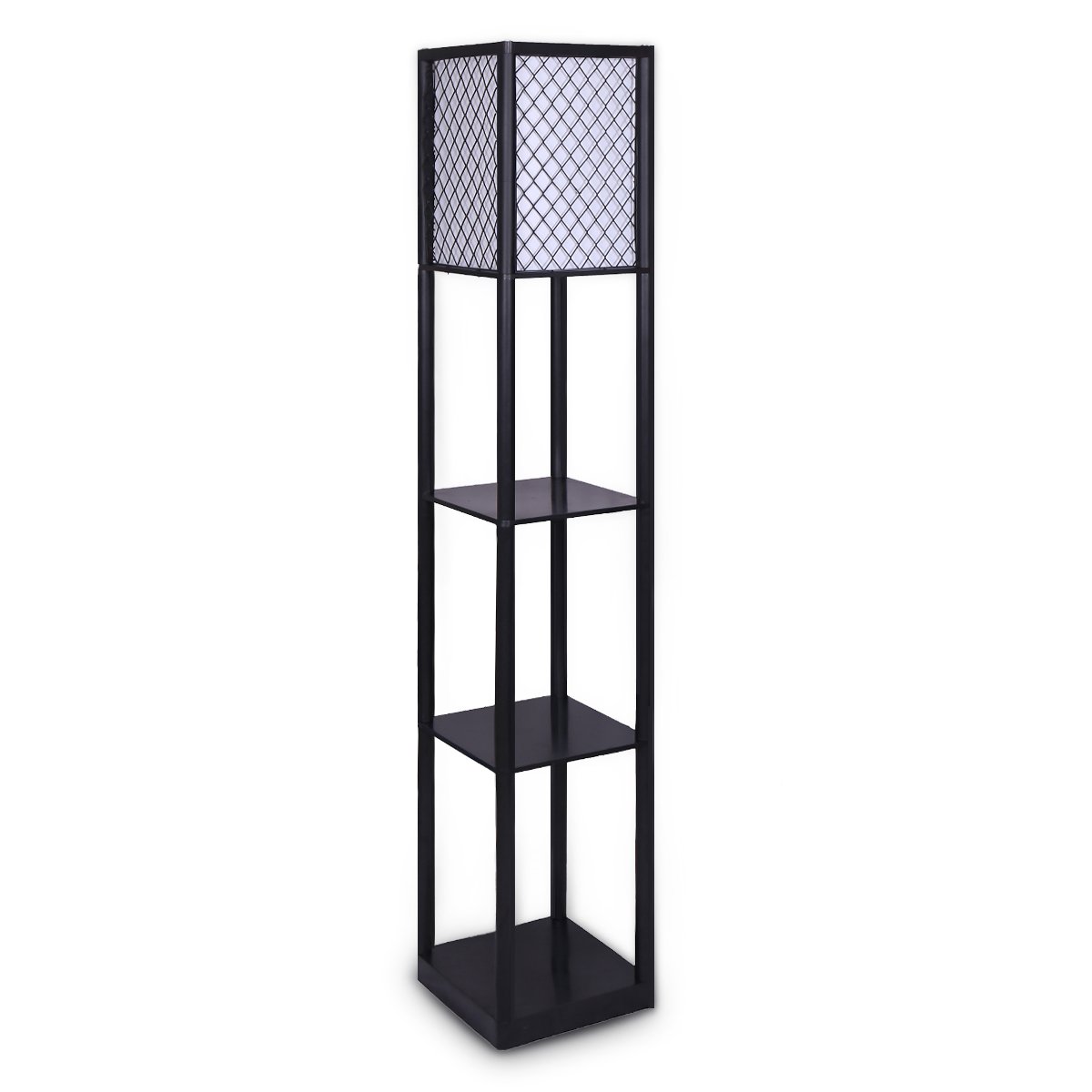 3-Tier Etagere Shelf Floor Lamp, Fabric Shade, Black