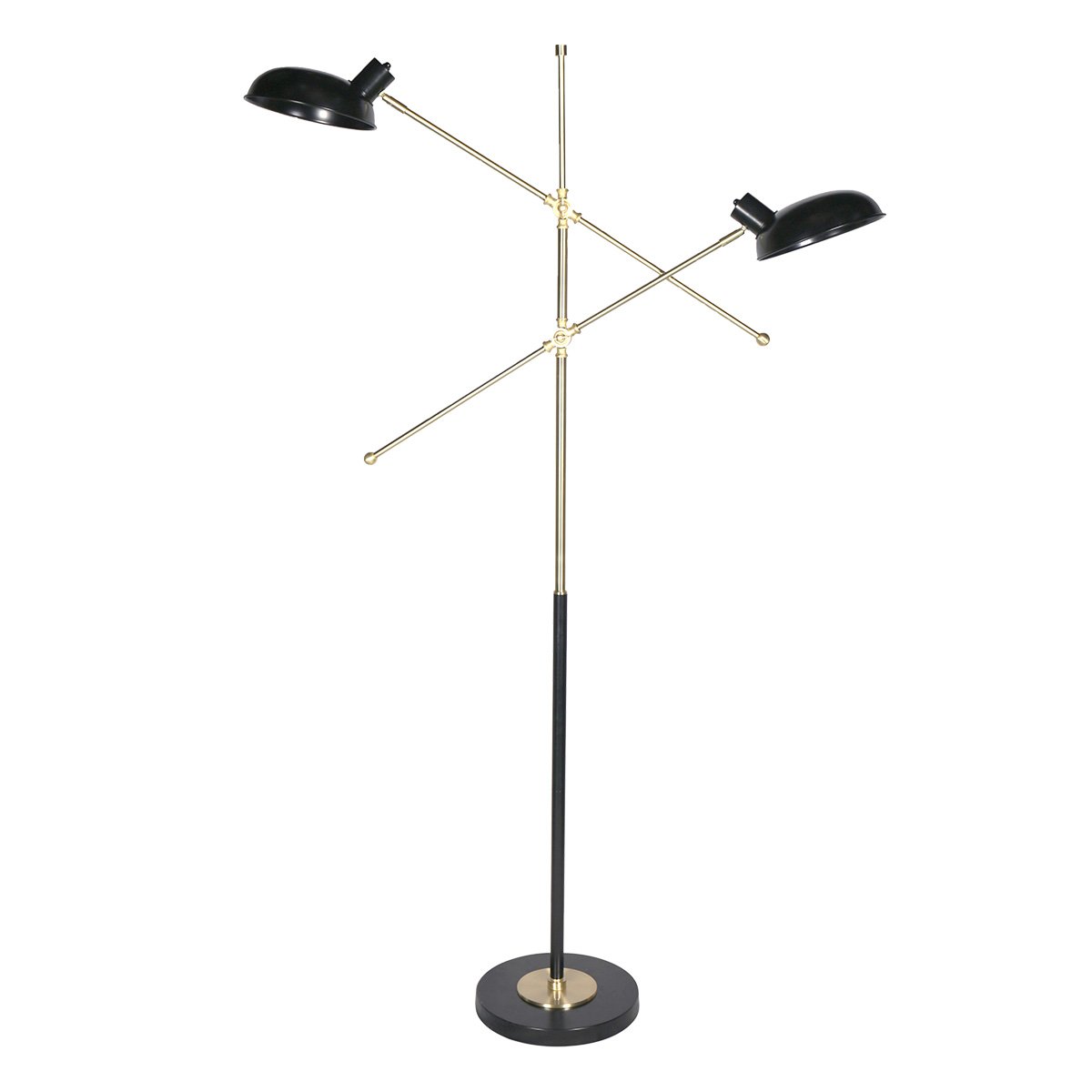 Adjustable Two-Light Industrial Floor Lamp, Black & Gold