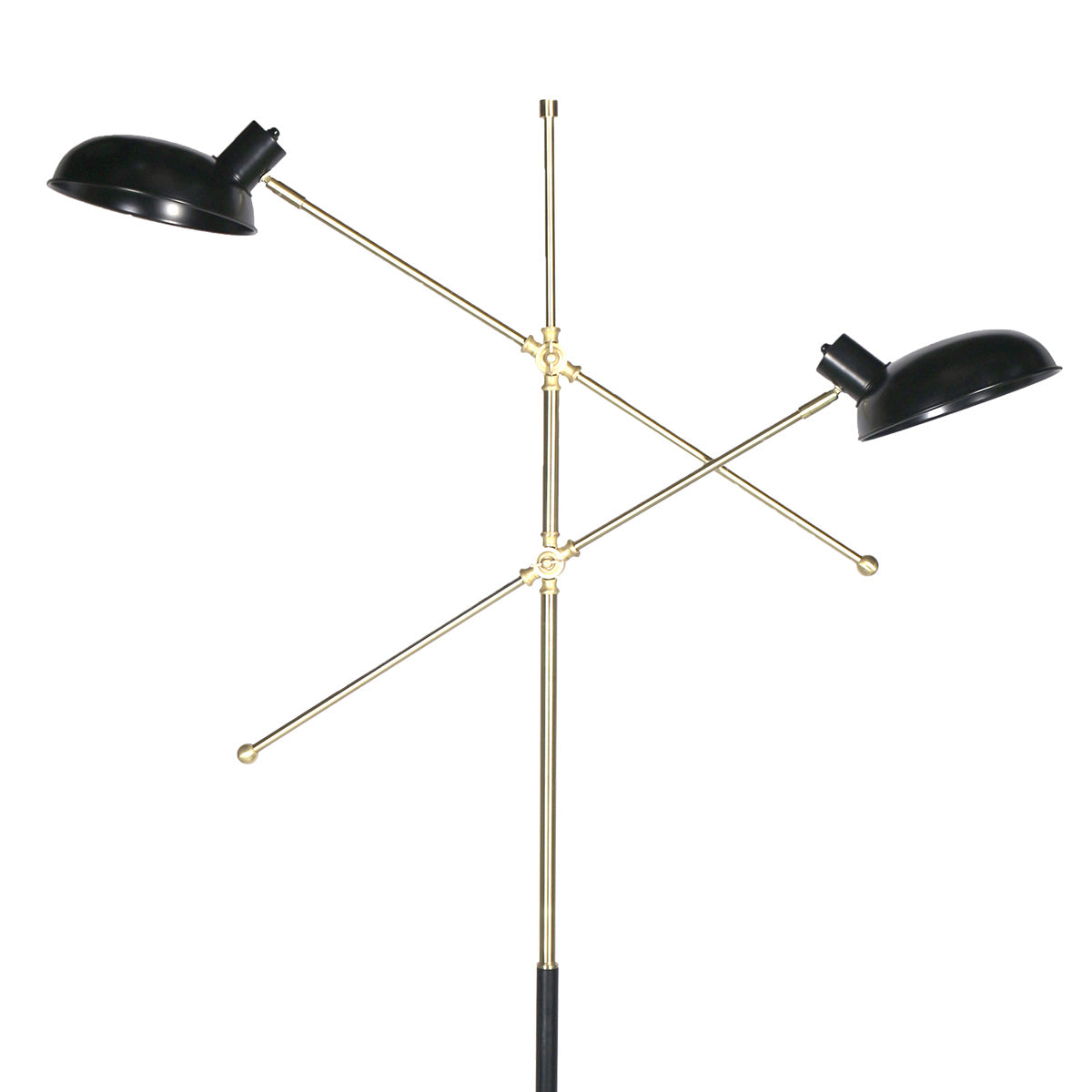 Adjustable Two-Light Industrial Floor Lamp, Black & Gold