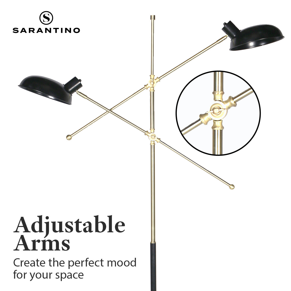 Adjustable Two-Light Industrial Floor Lamp, Black & Gold