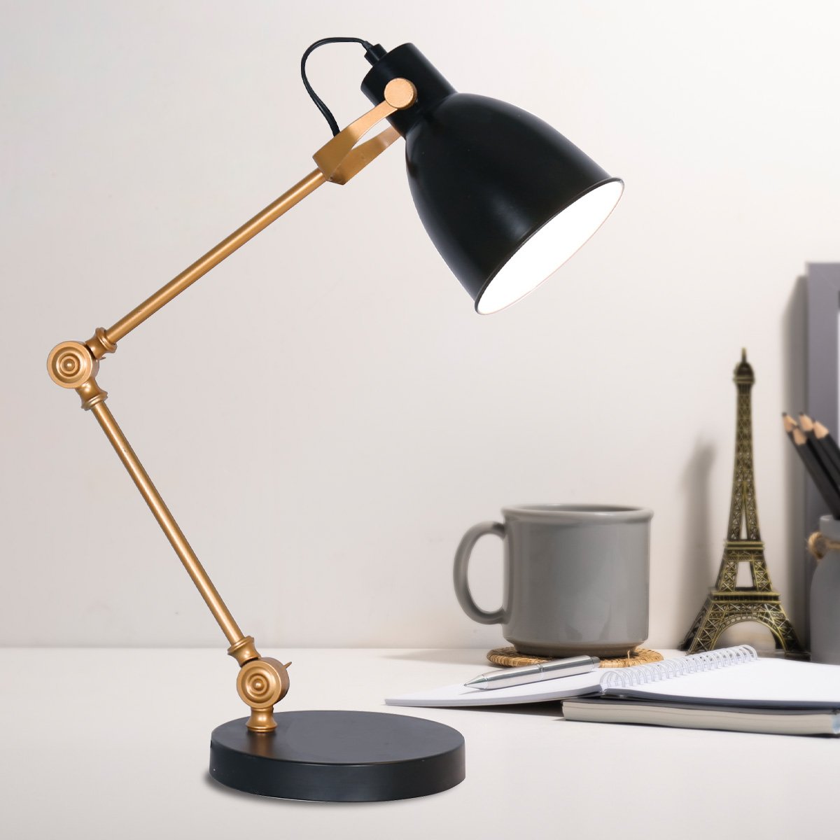 Adjustable Black and Gold Task Lamp with SAA Approval