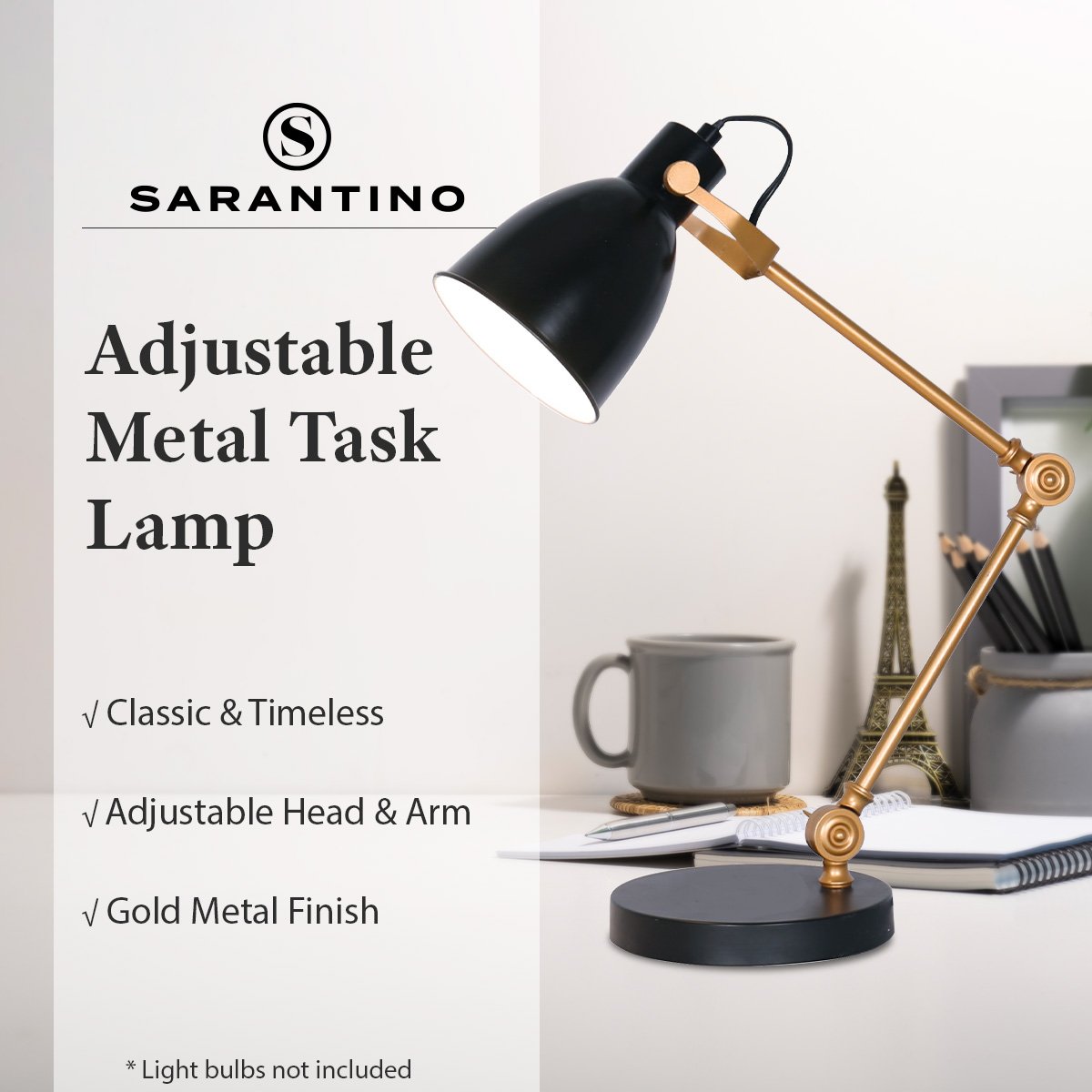 Adjustable Black and Gold Task Lamp with SAA Approval