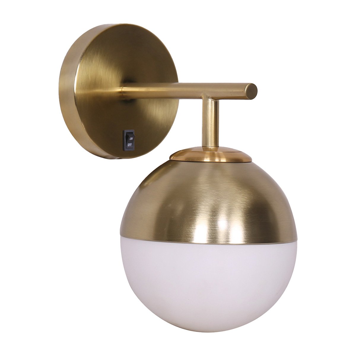 Gold Metal Base Wall Lamp, Frosted Globe Design - Sarantino